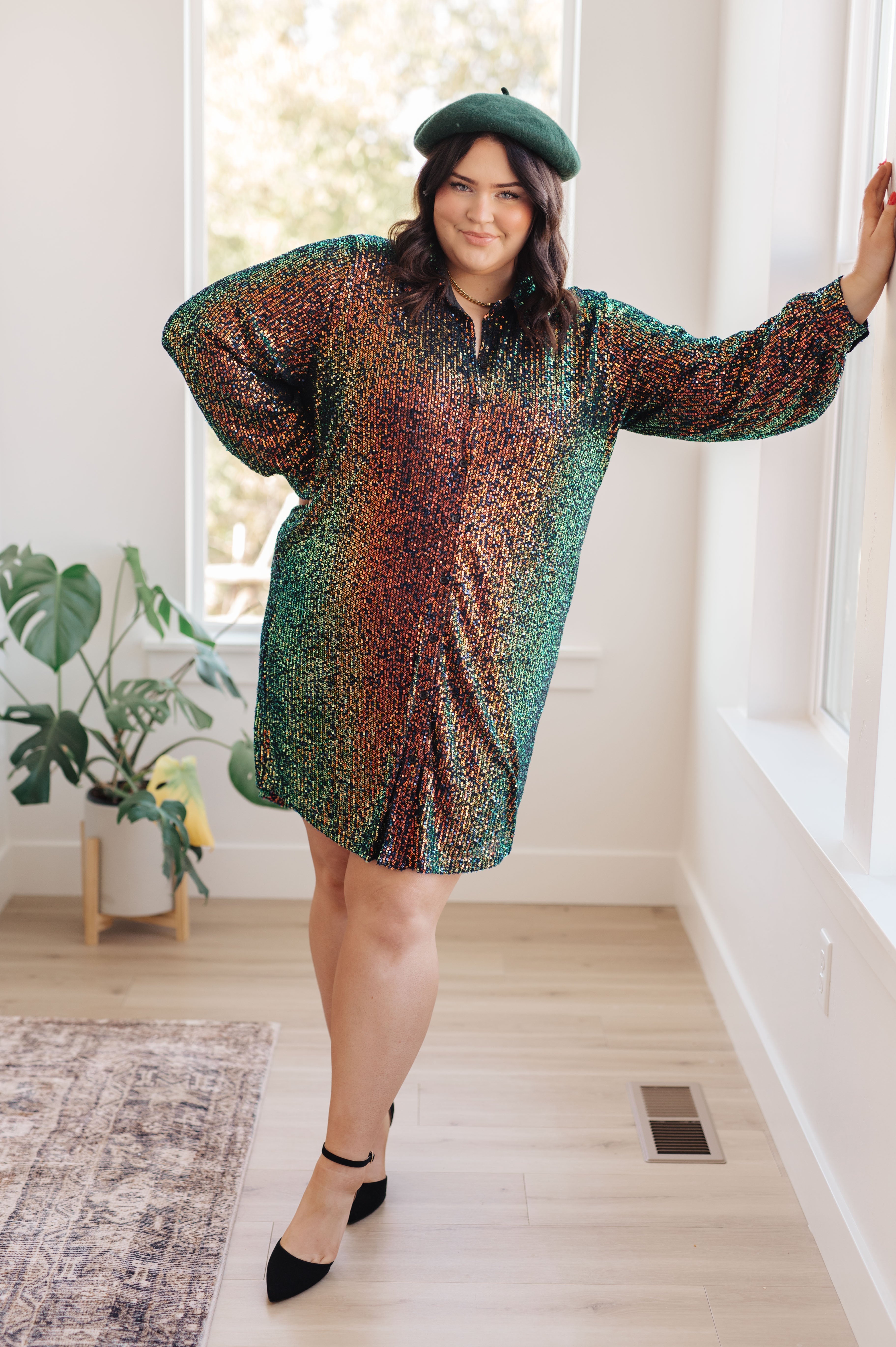 Shimmering Splendor Sequin Shirt Dress Dresses Ave Shops- Tilden Co.