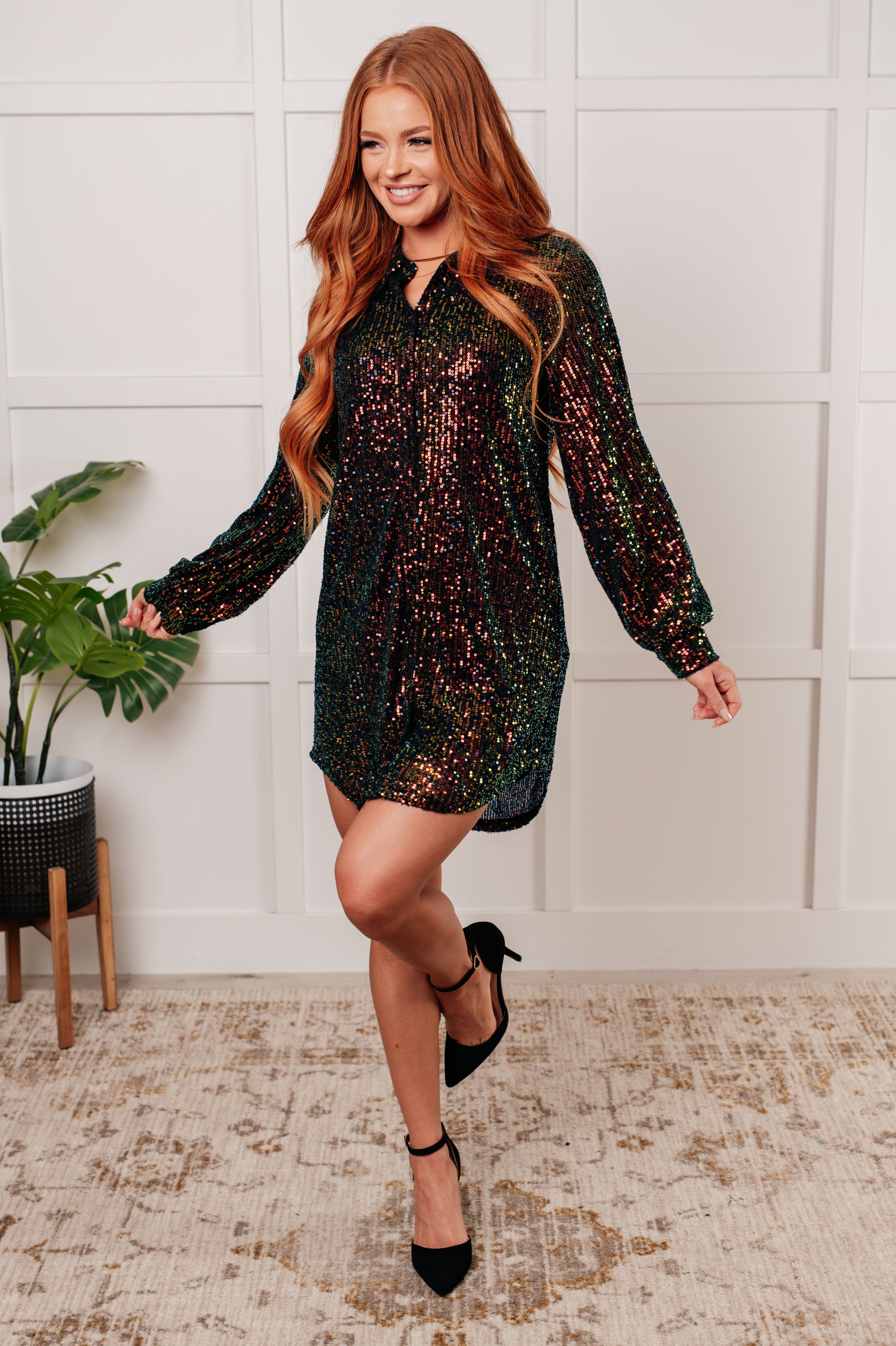 Shimmering Splendor Sequin Shirt Dress Dresses Ave Shops- Tilden Co.