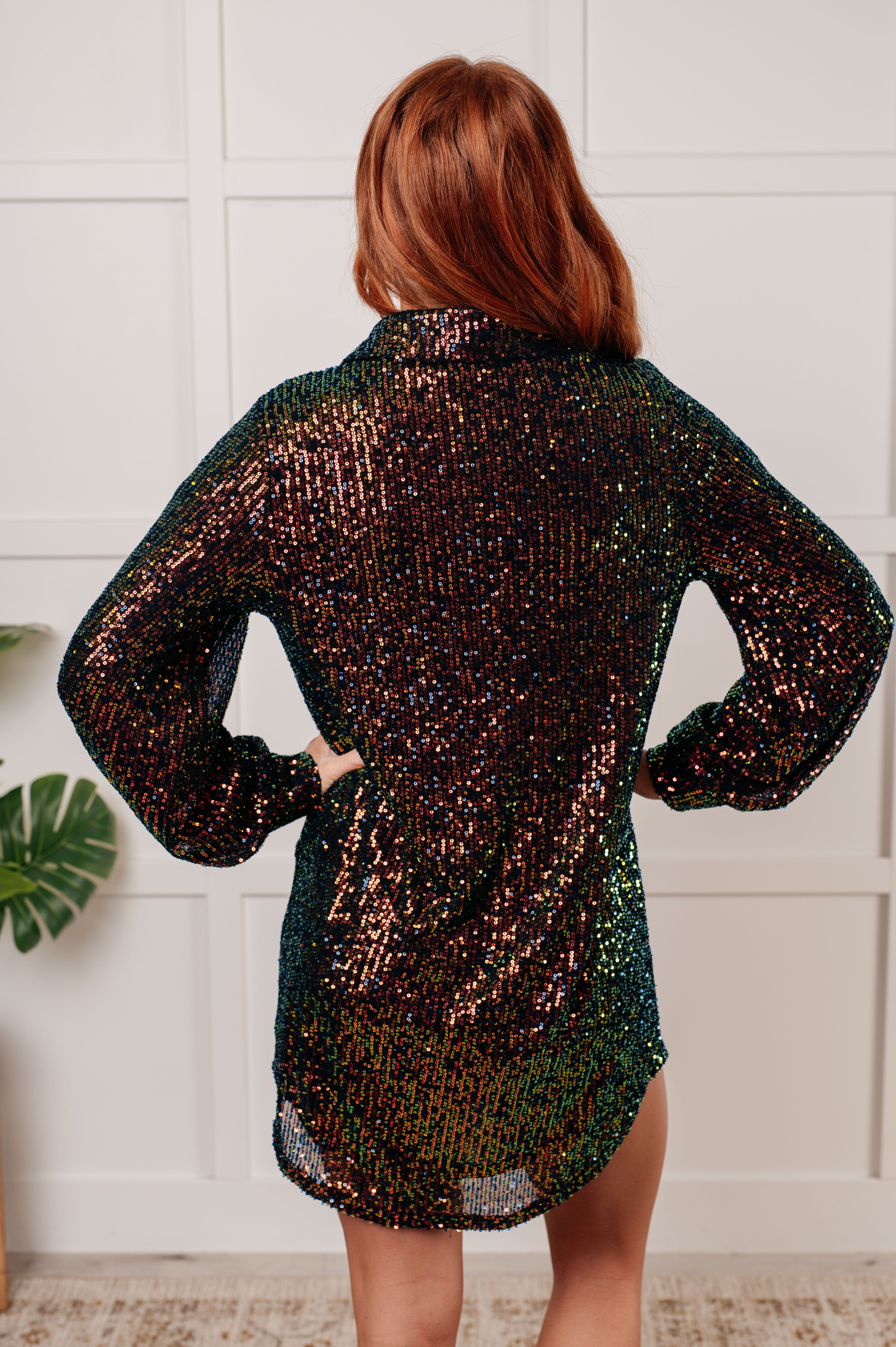 Shimmering Splendor Sequin Shirt Dress Dresses Ave Shops- Tilden Co.