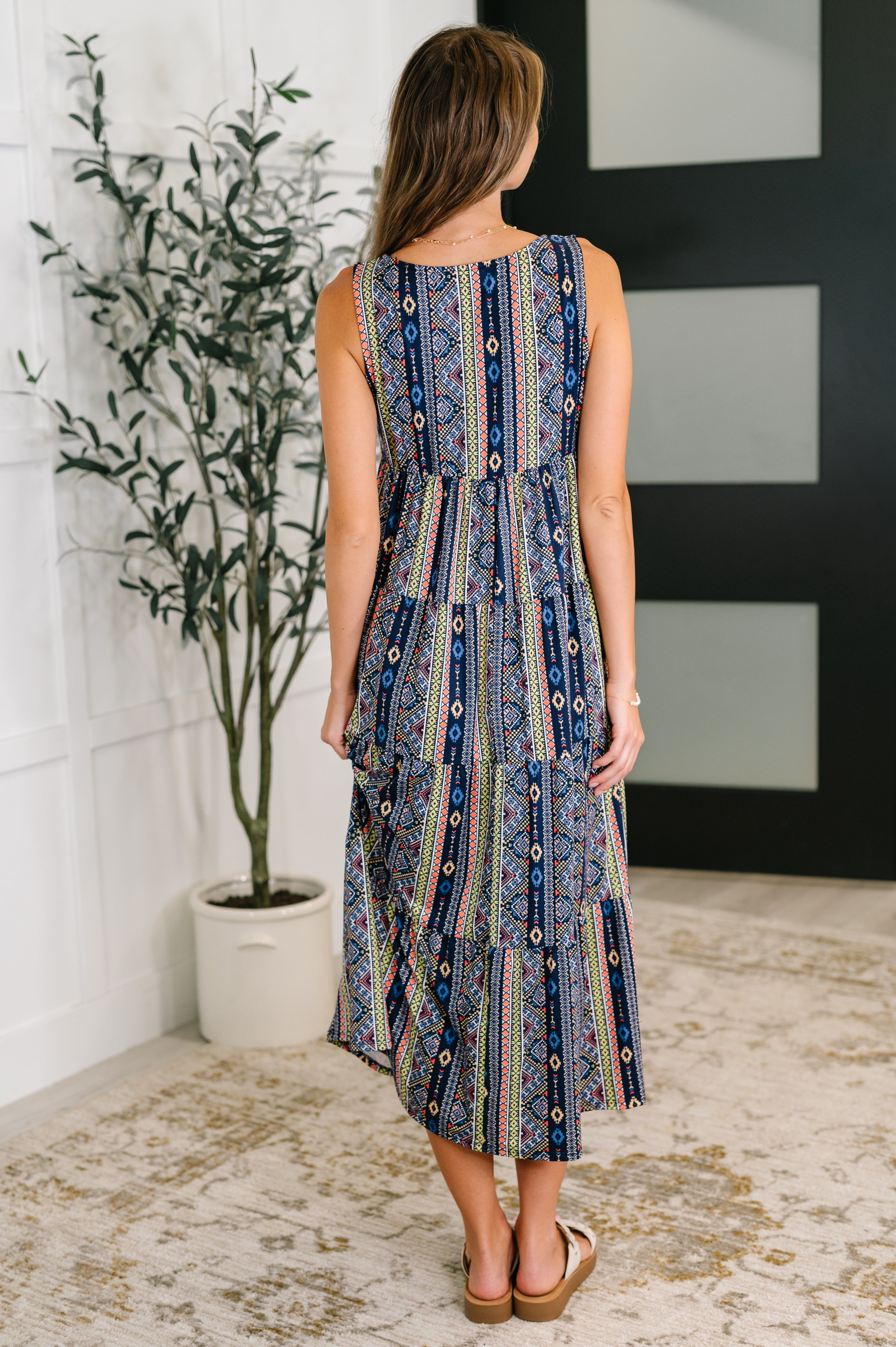 Sierra Spirit Gathered Tiered Dress in Navy Womens Ave Shops- Tilden Co.