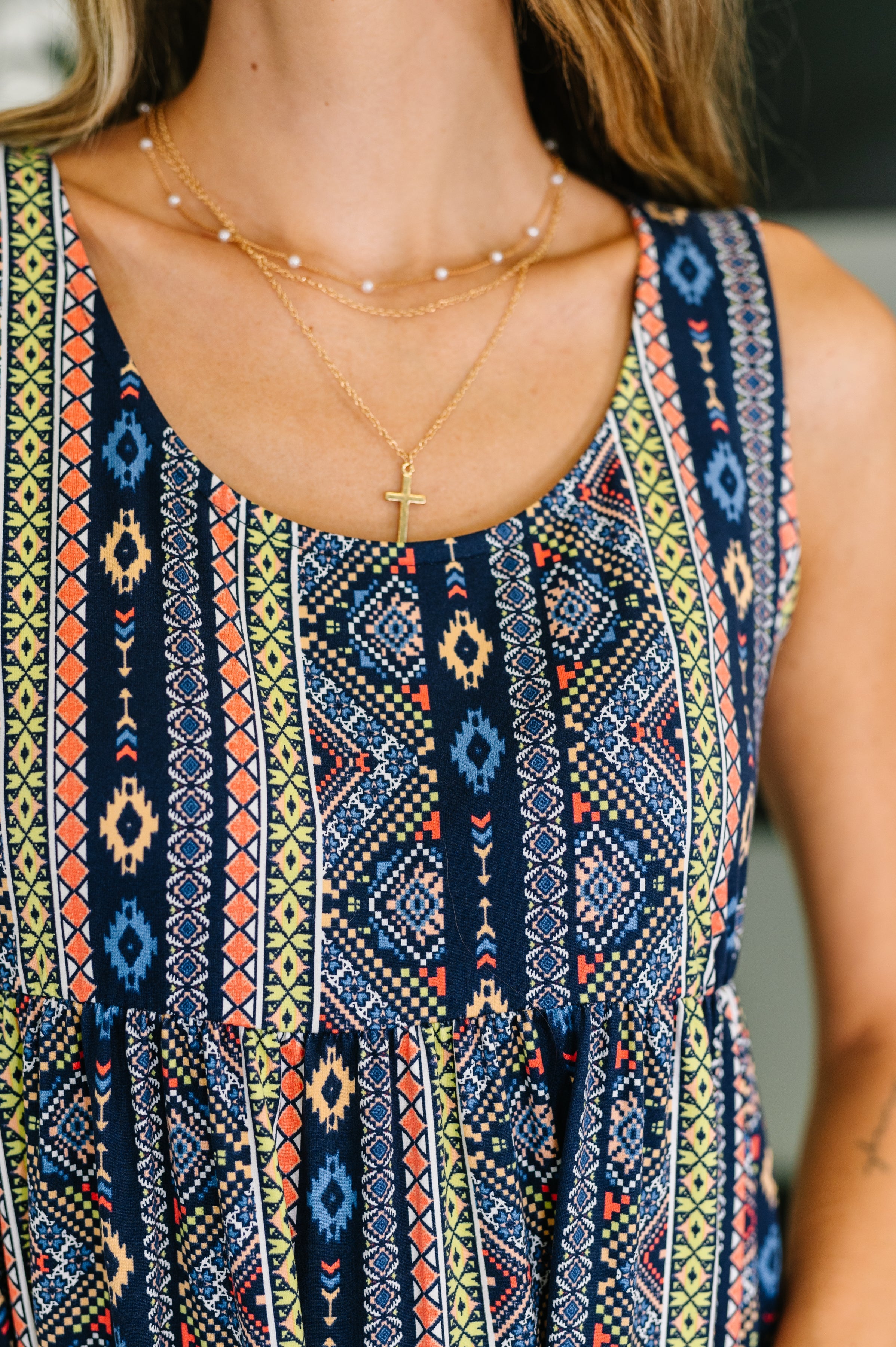 Sierra Spirit Gathered Tiered Dress in Navy Womens Ave Shops- Tilden Co.