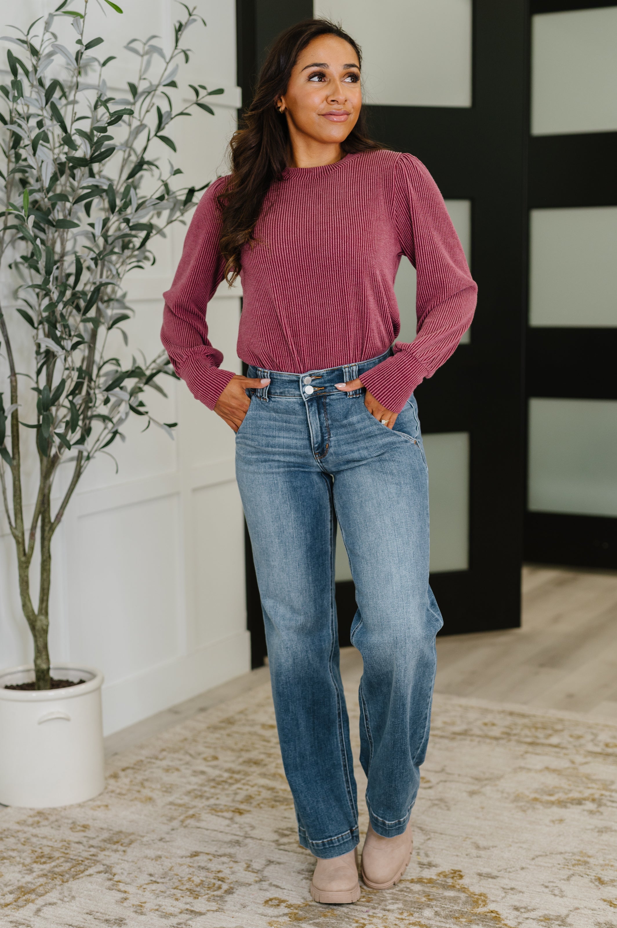 Simply Styled Balloon Sleeve Knit Top Womens Ave Shops- Tilden Co.