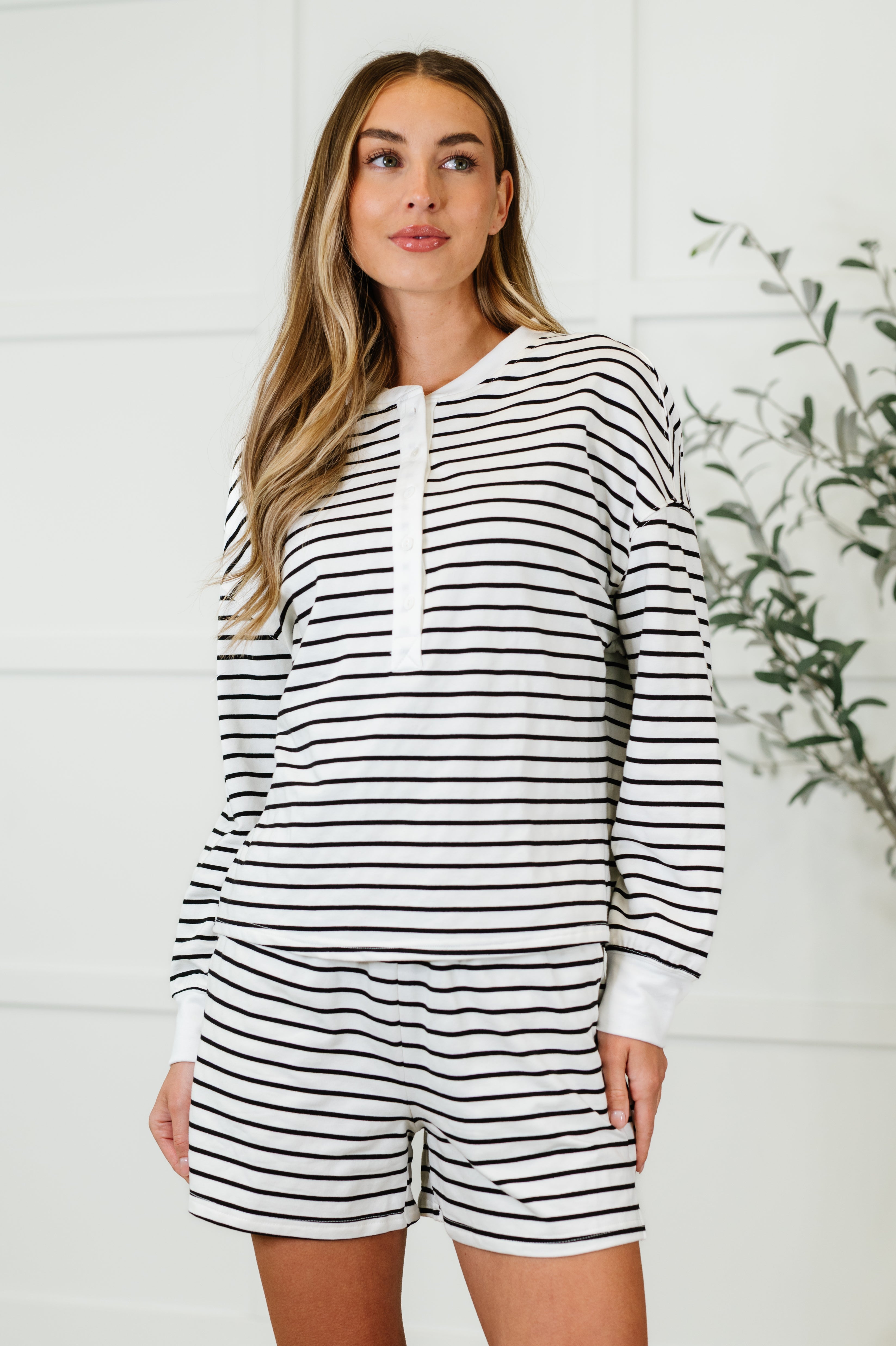 Situationally Sound Striped Long Sleeve Top and Shorts Set Womens Ave Shops- Tilden Co.