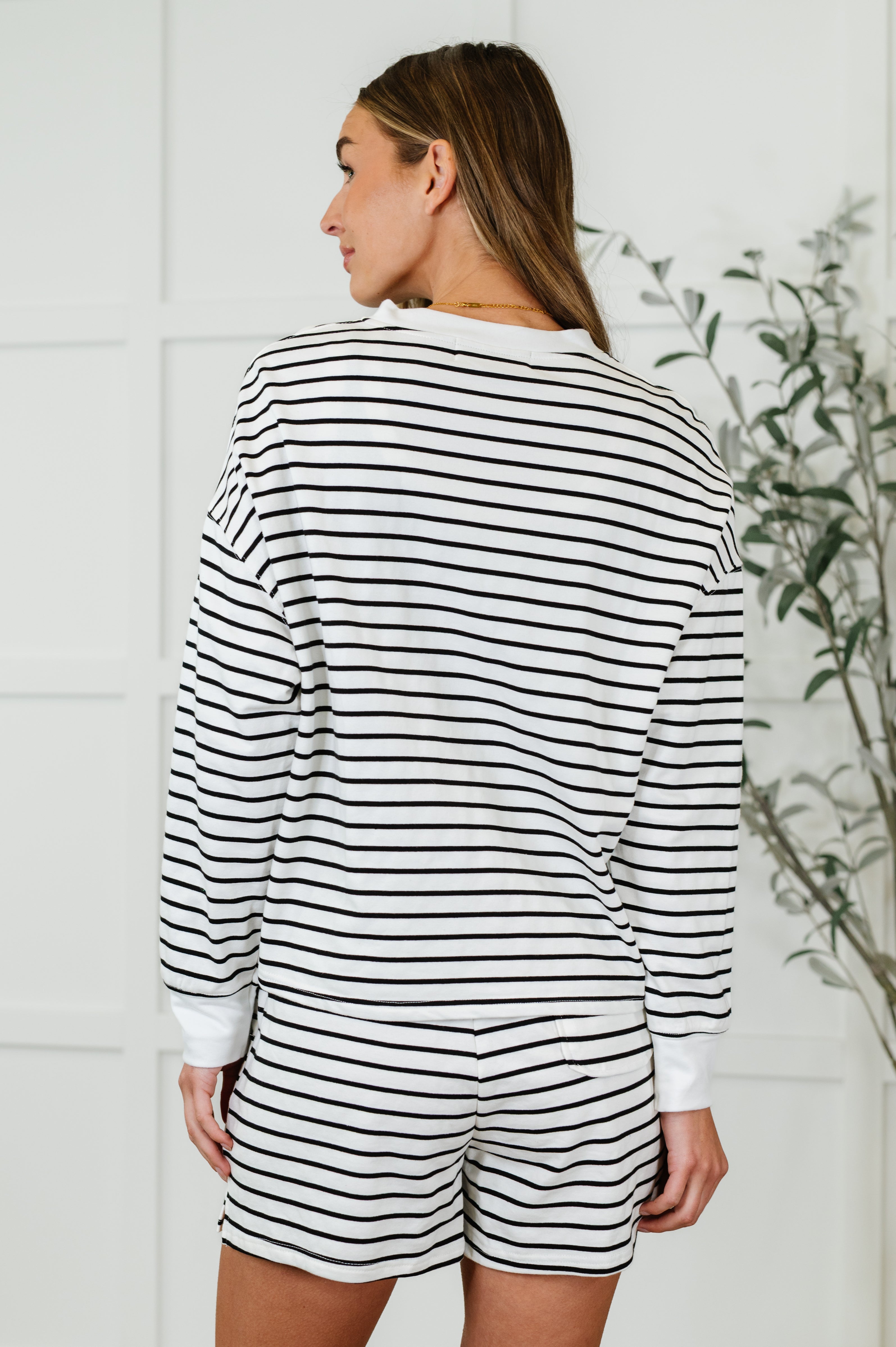 Situationally Sound Striped Long Sleeve Top and Shorts Set Womens Ave Shops- Tilden Co.