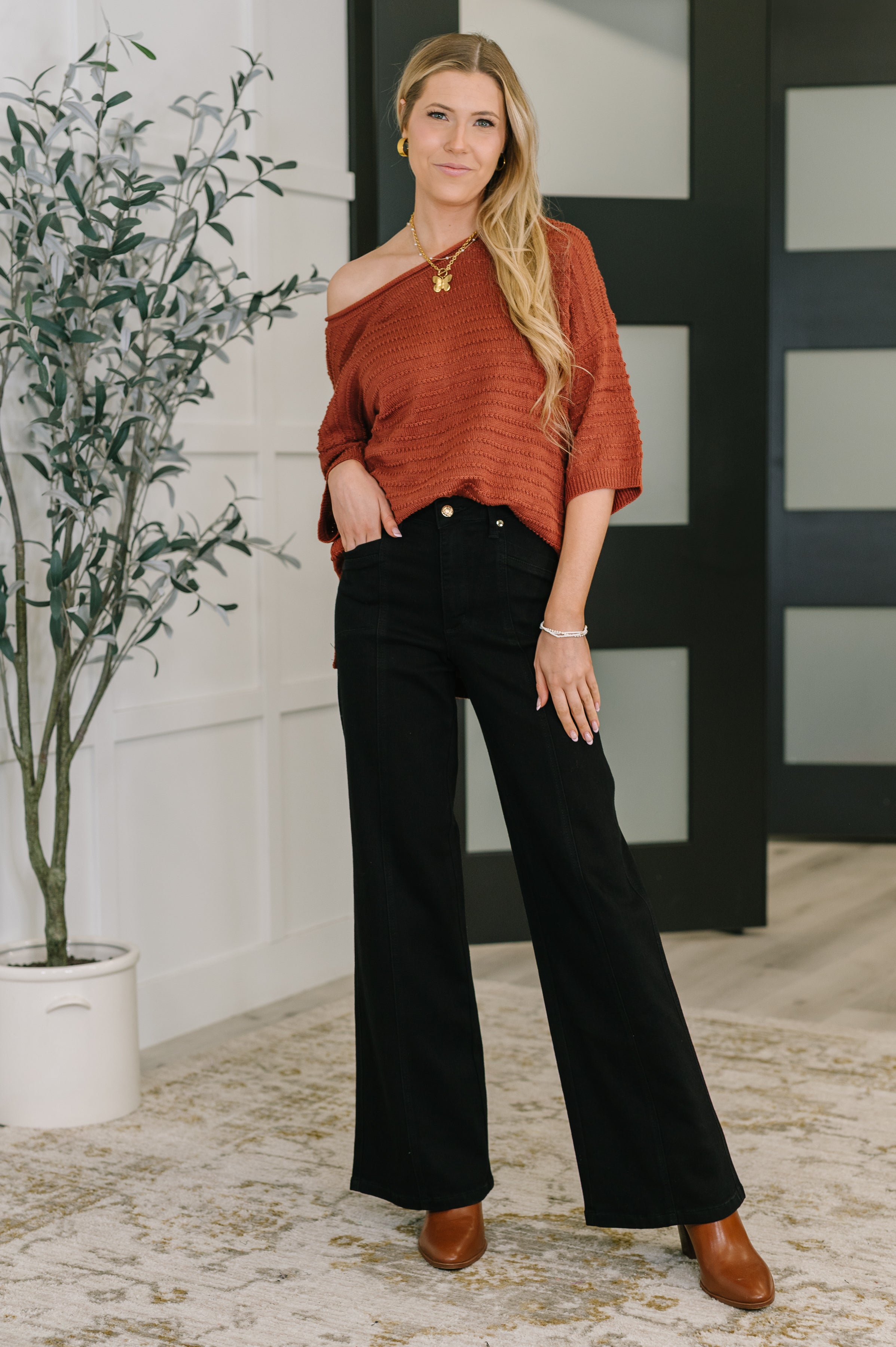 Slouchy Gal Off Shoulder Textured Top Womens Ave Shops- Tilden Co.
