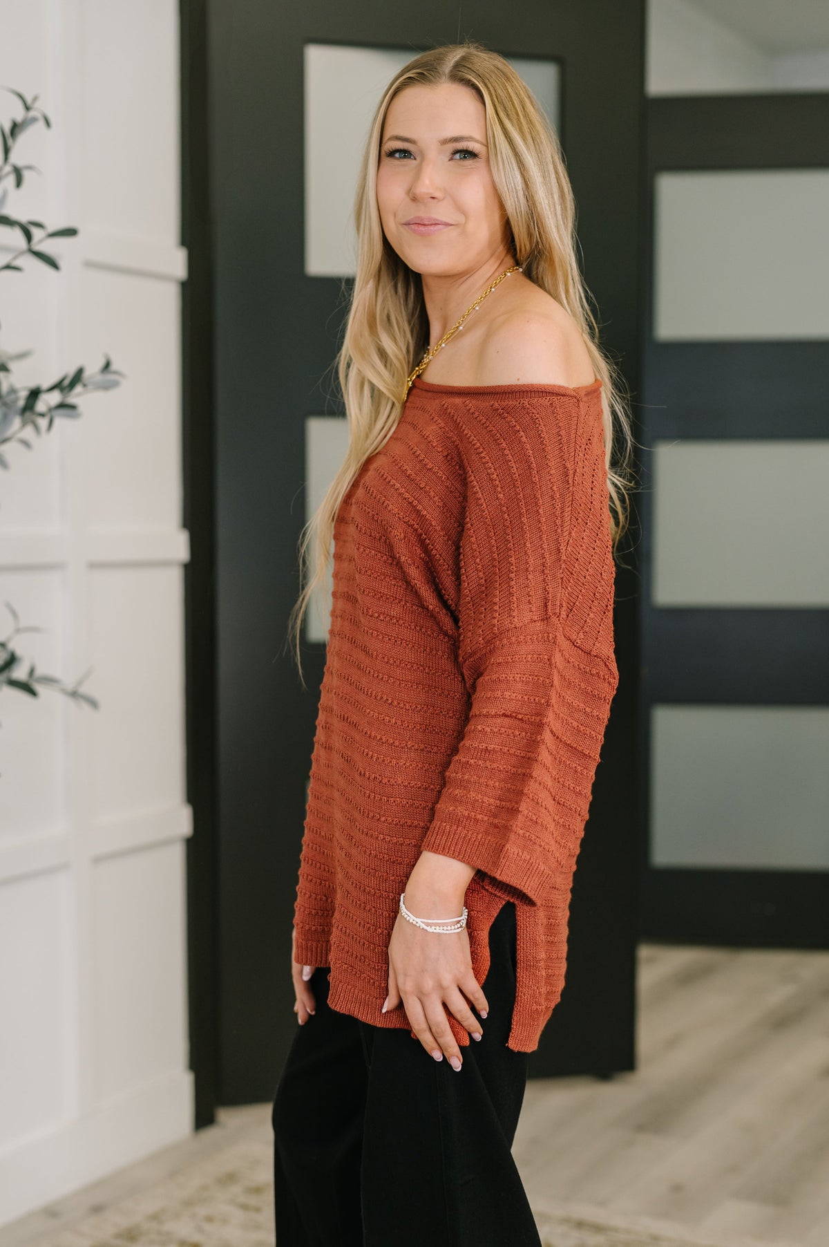 Slouchy Gal Off Shoulder Textured Top Womens Ave Shops- Tilden Co.