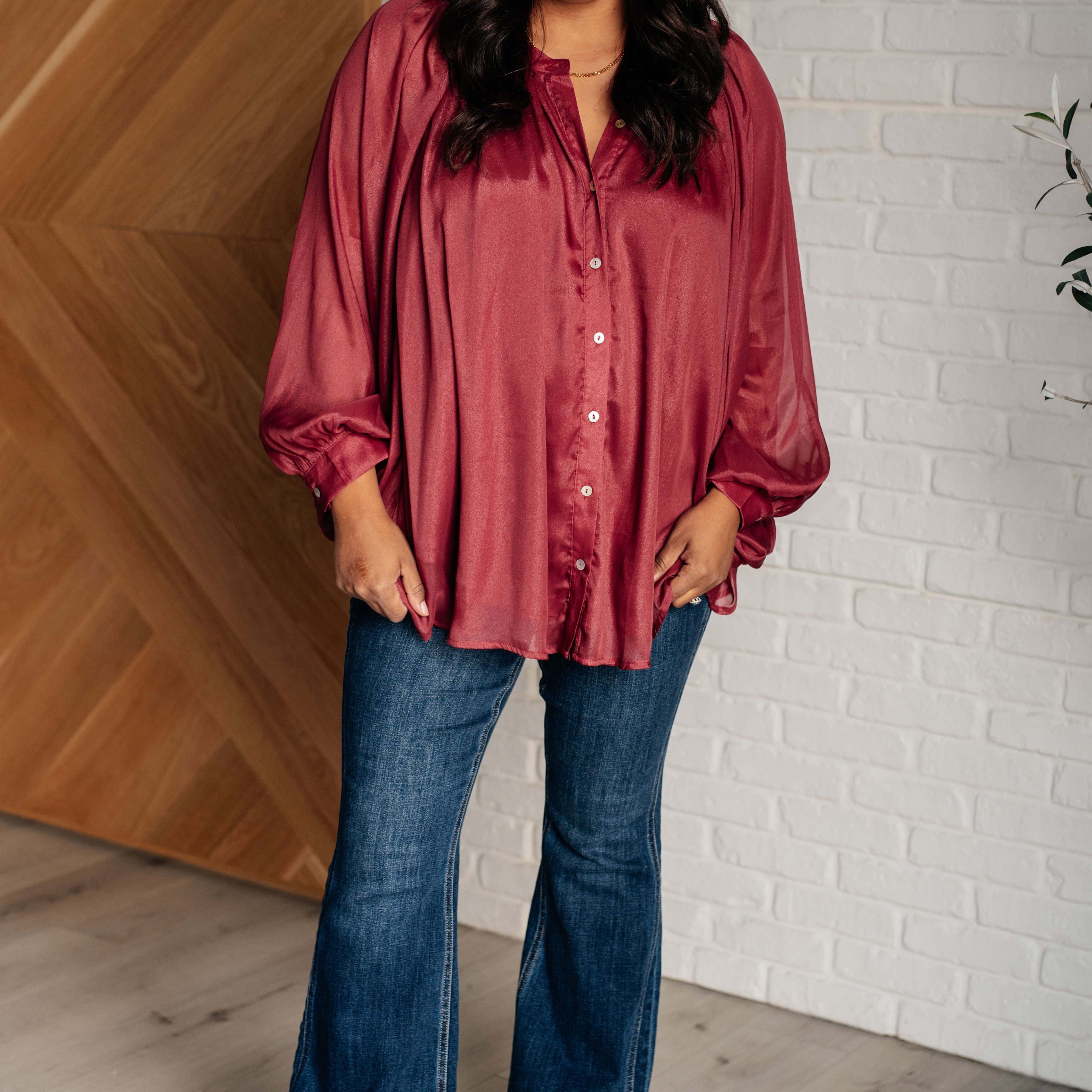 Smiles and Pouts Bat Sleeve Button Down Blouses Ave Shops- Tilden Co.