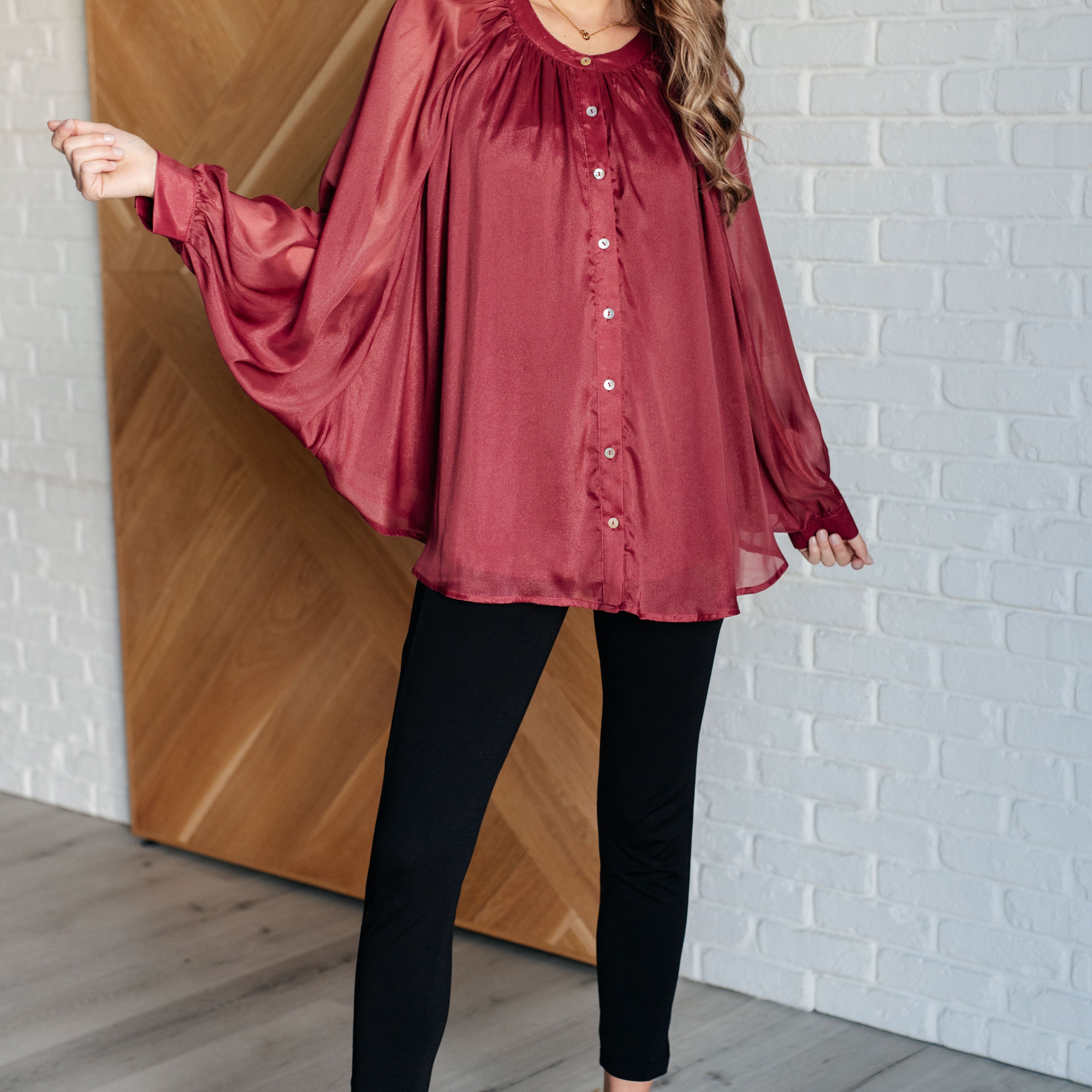 Smiles and Pouts Bat Sleeve Button Down Blouses Ave Shops- Tilden Co.