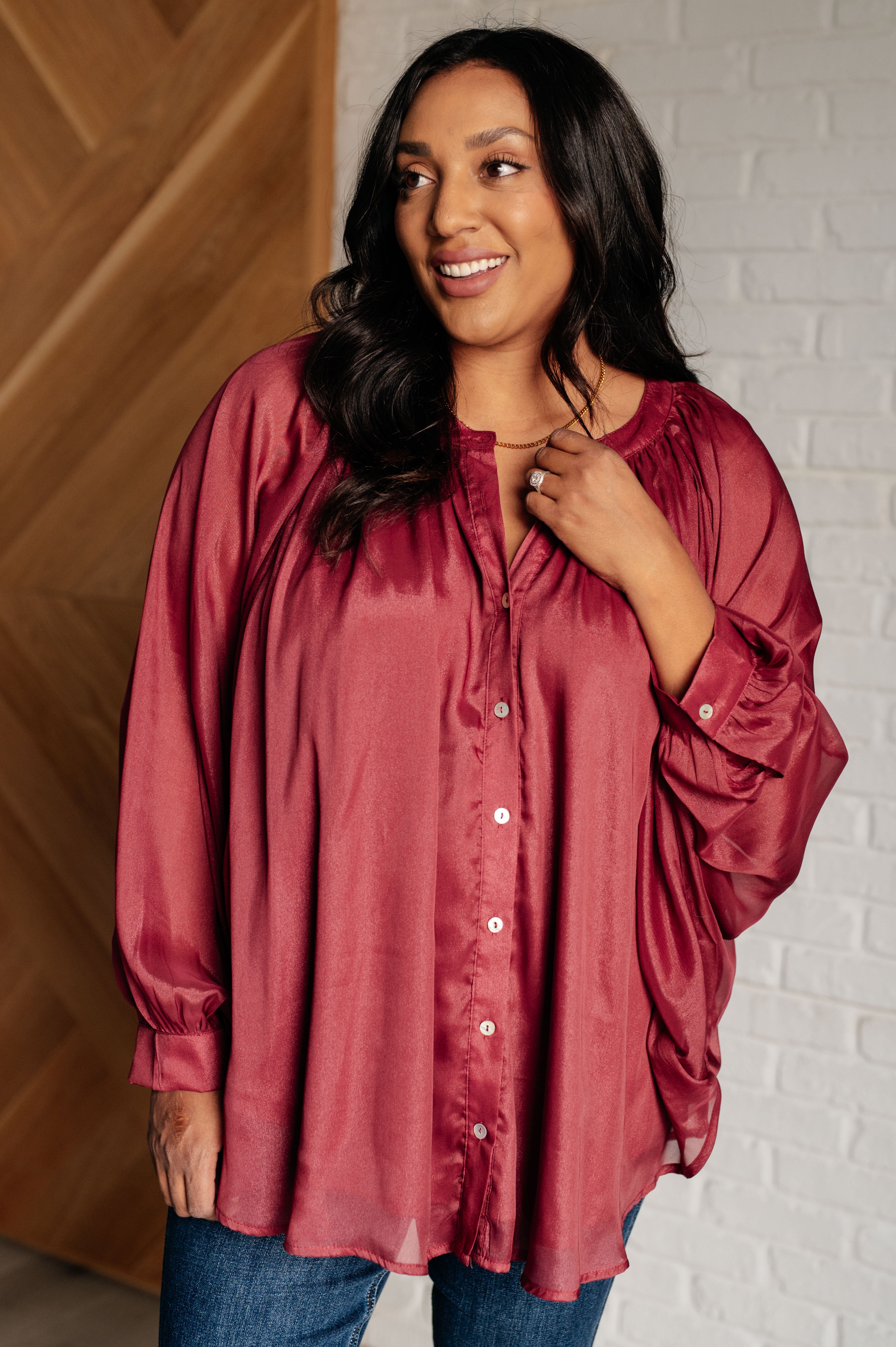 Smiles and Pouts Bat Sleeve Button Down Blouses Ave Shops- Tilden Co.