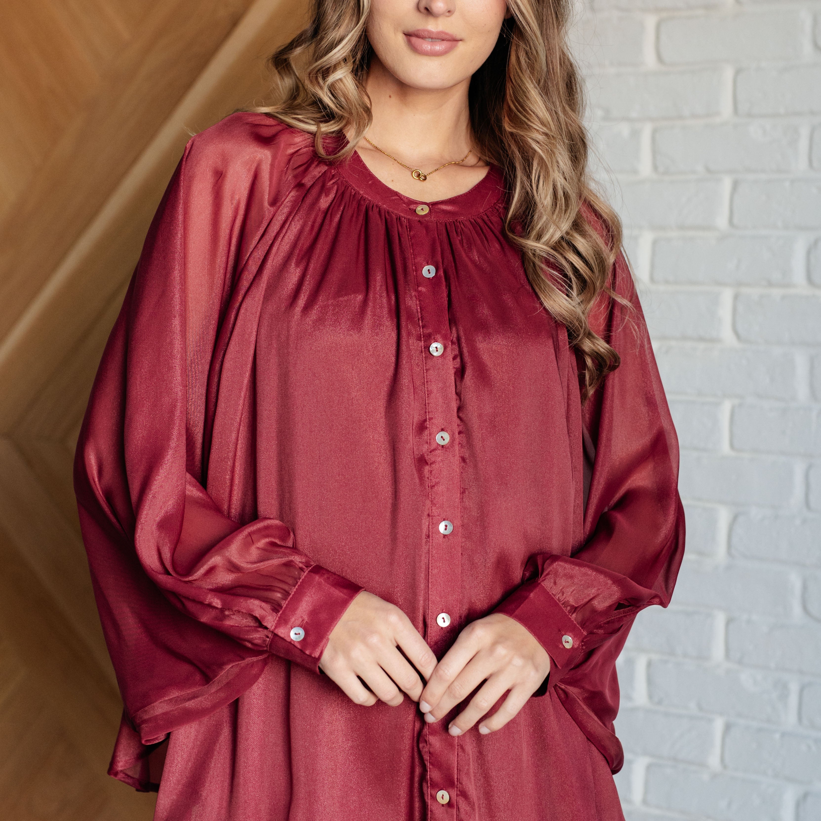 Smiles and Pouts Bat Sleeve Button Down Blouses Ave Shops- Tilden Co.
