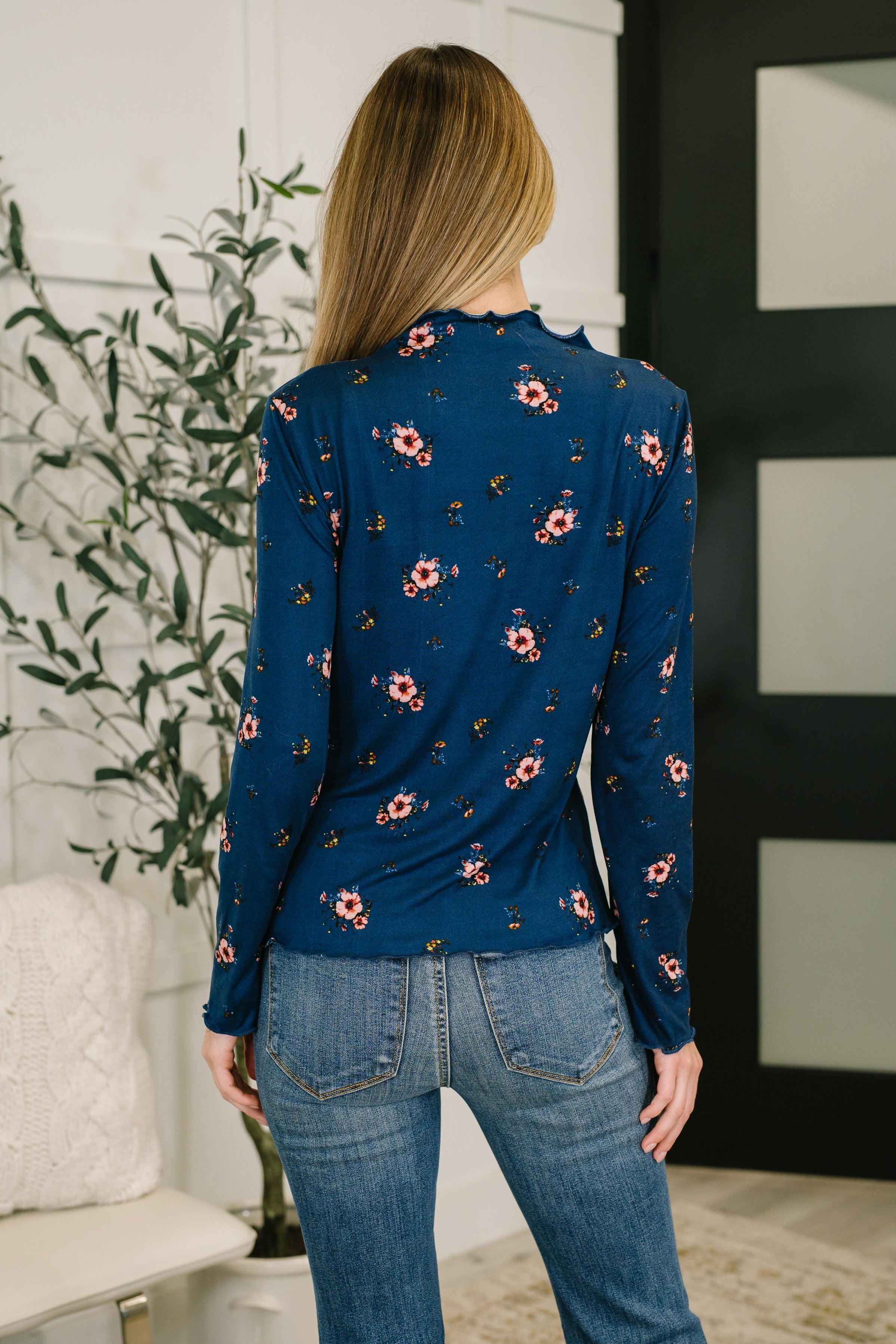 Something in the Air Lettuce Hem Longsleeve Top in Navy Womens Ave Shops- Tilden Co.