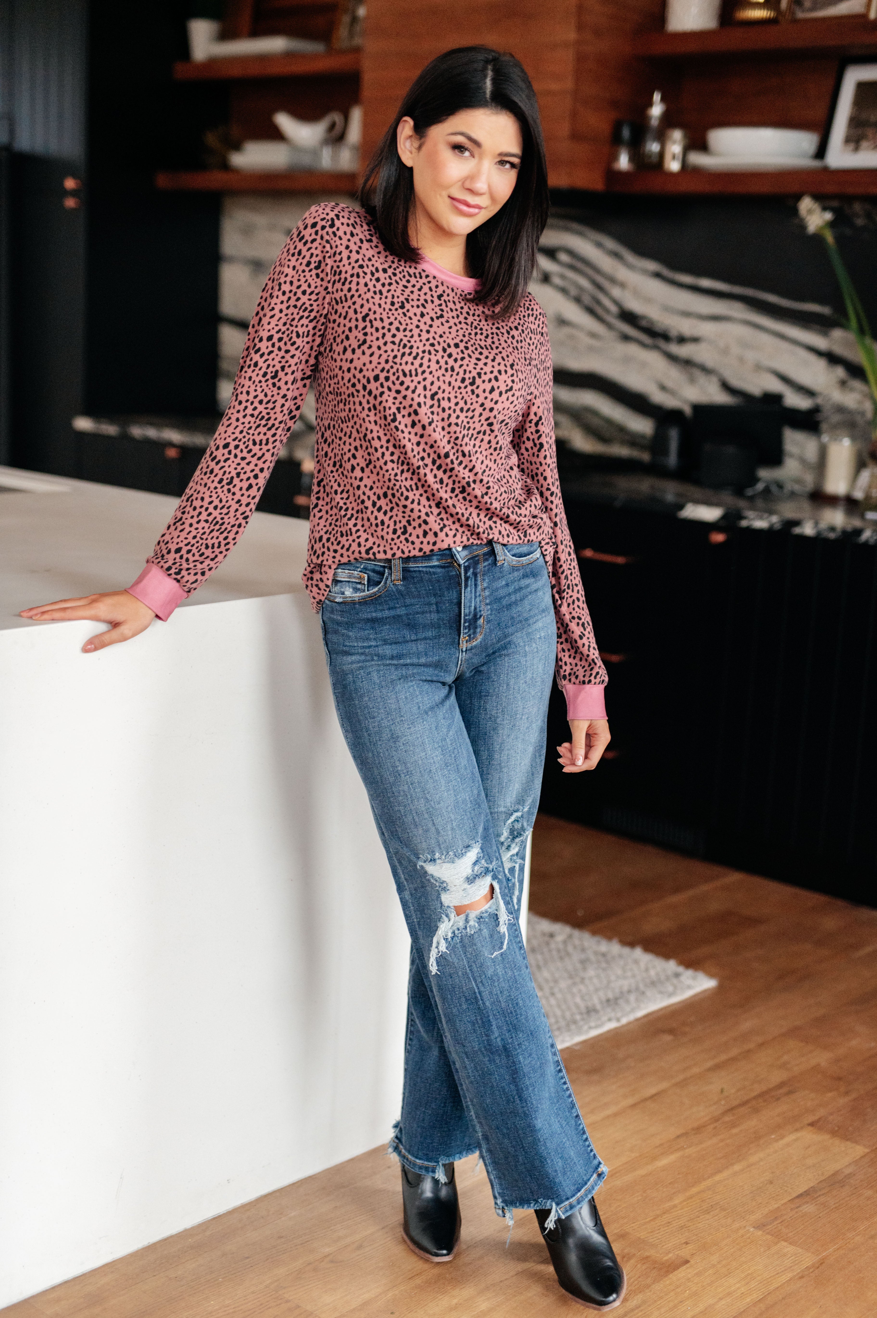 Spotted Around Town Long Sleeve Top Tops Ave Shops- Tilden Co.