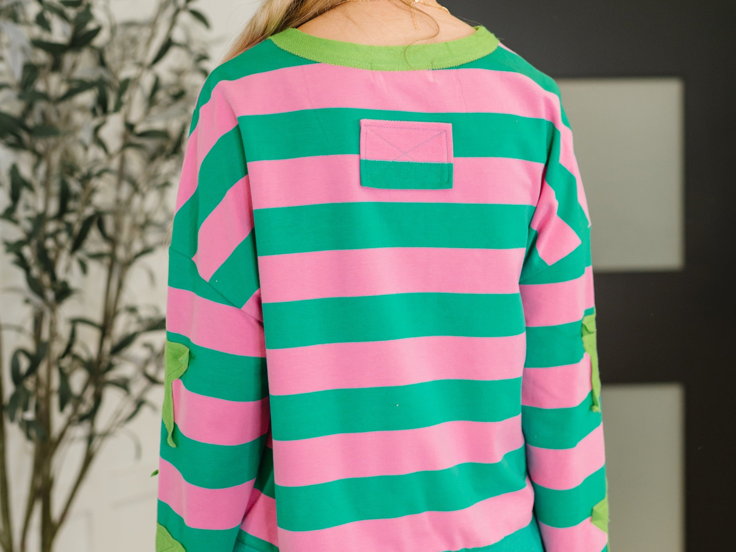 Stars On Stripes Patchwork Striped Sweatshirt Womens Ave Shops- Tilden Co.