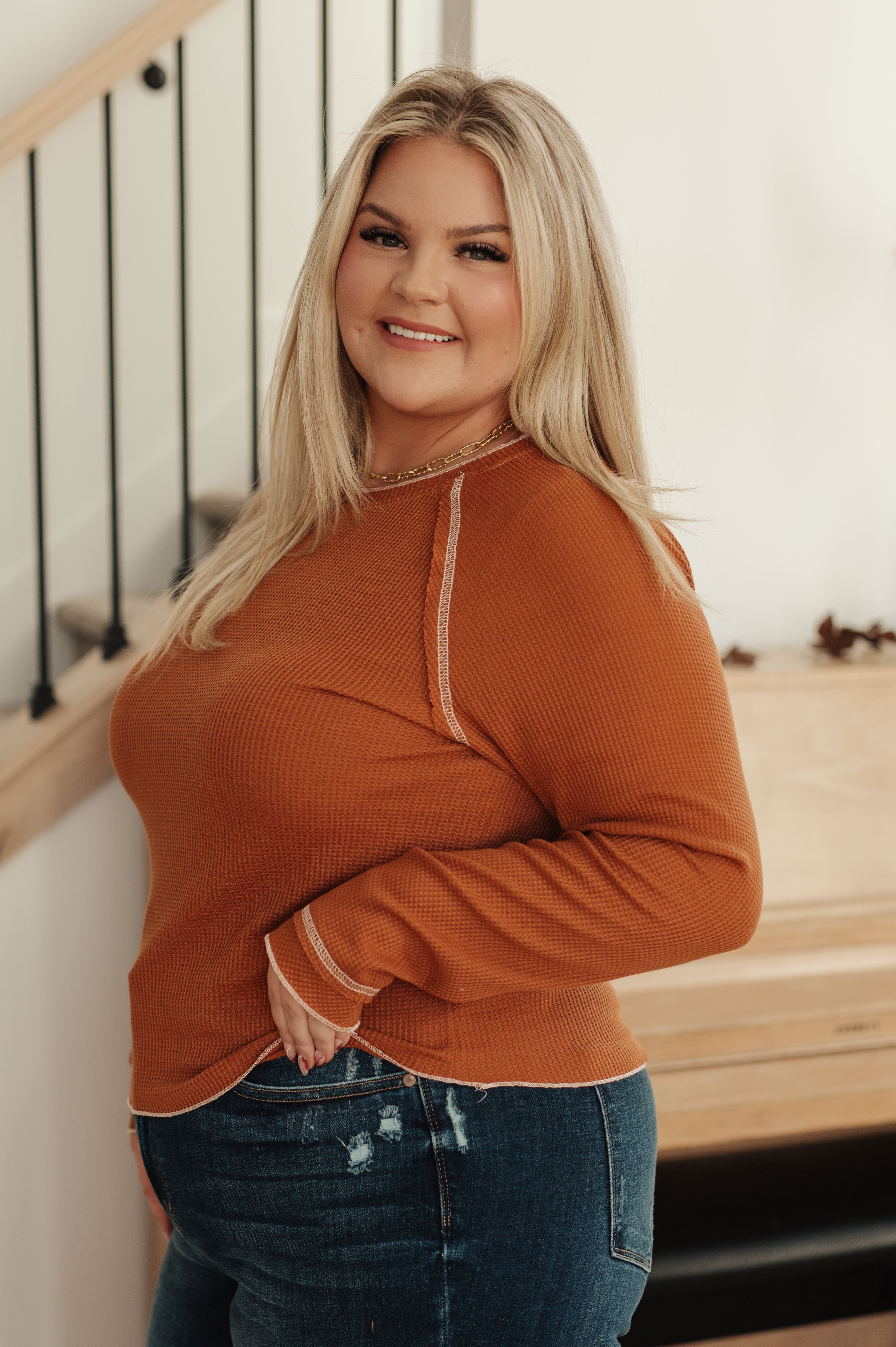 Stitch In Time Waffle Knit Top Tops Ave Shops- Tilden Co.