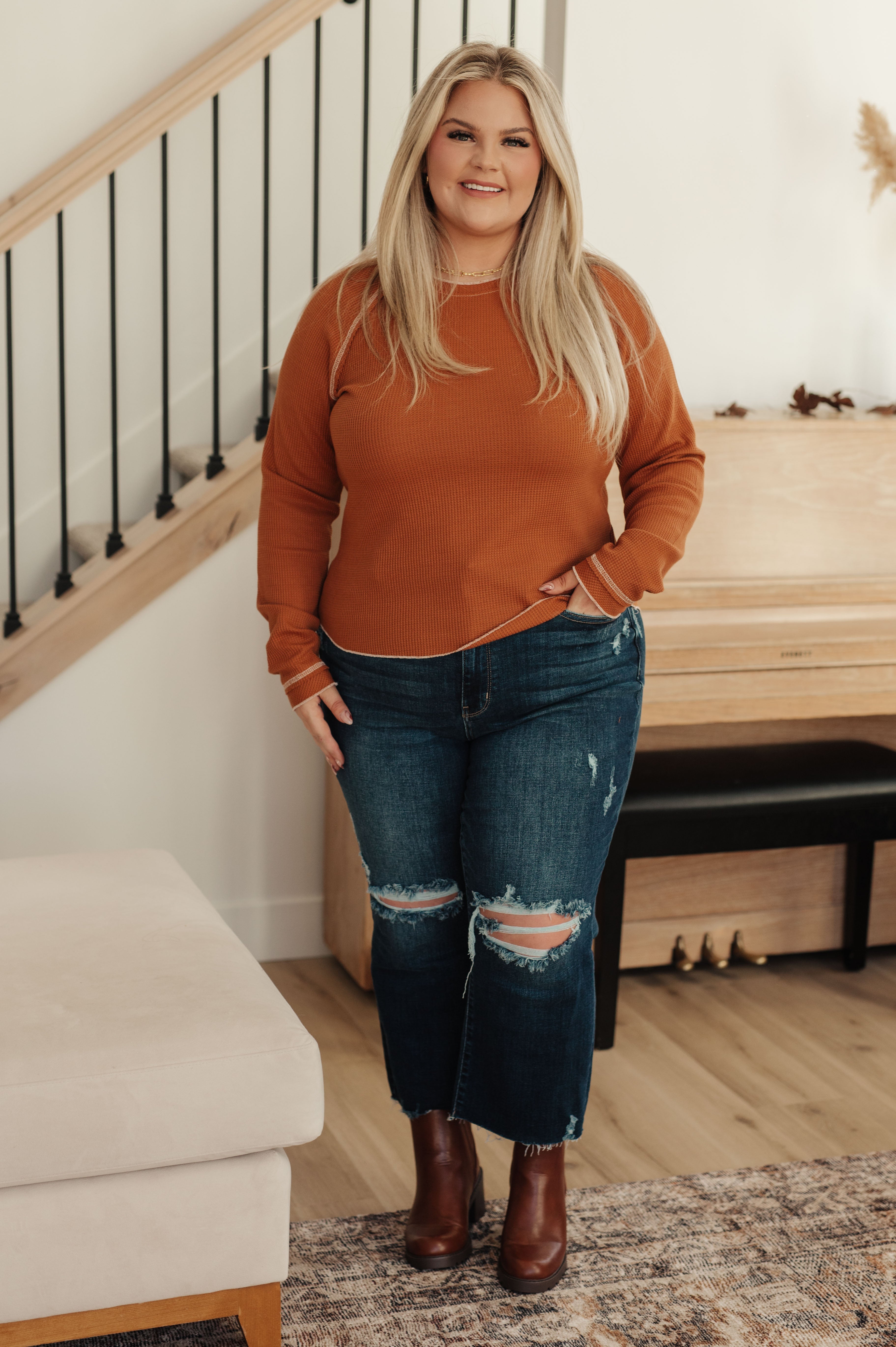 Stitch In Time Waffle Knit Top Tops Ave Shops- Tilden Co.