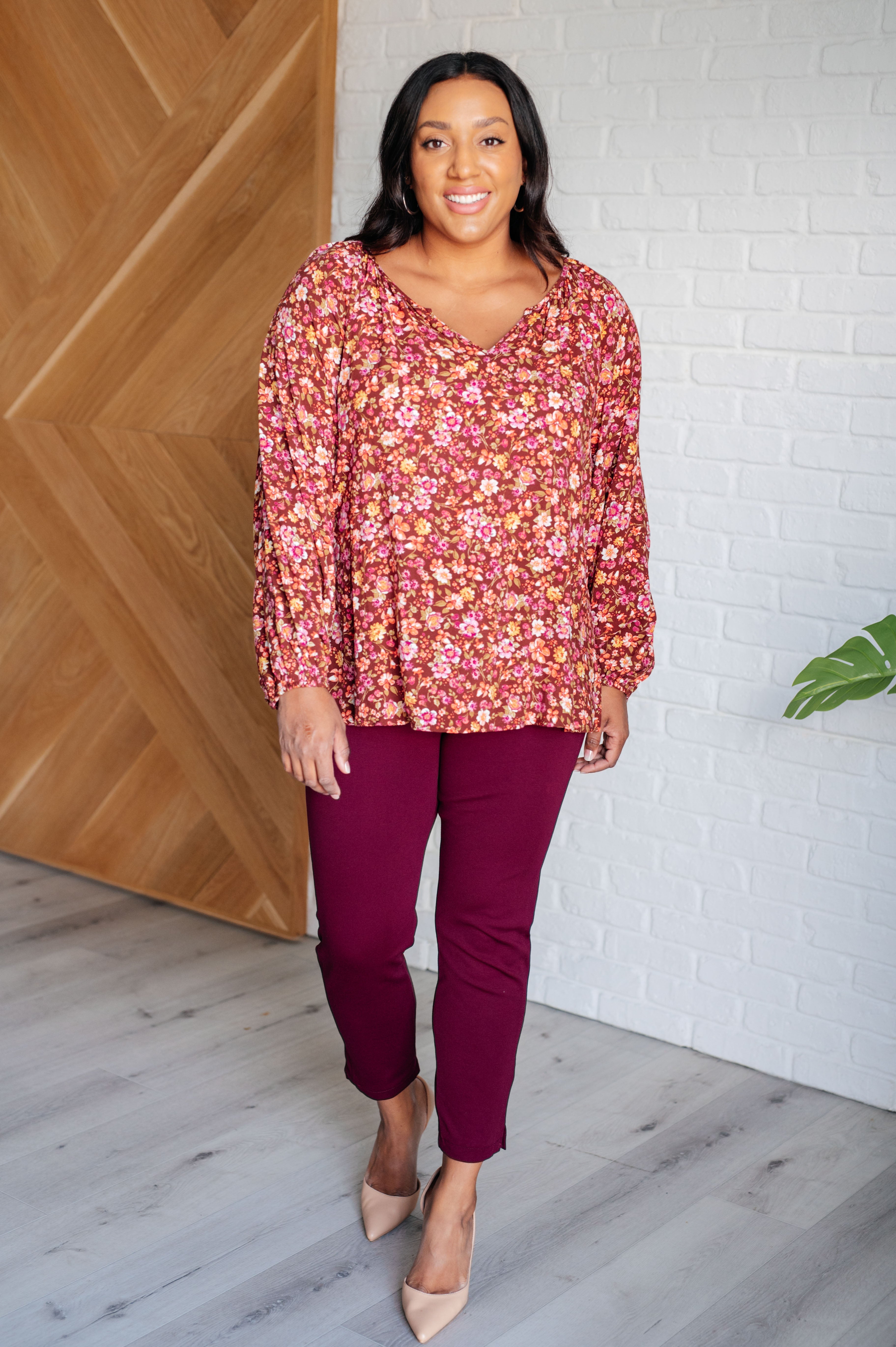 Sunday Brunch Blouse in Rust Floral Blouses Ave Shops- Tilden Co.