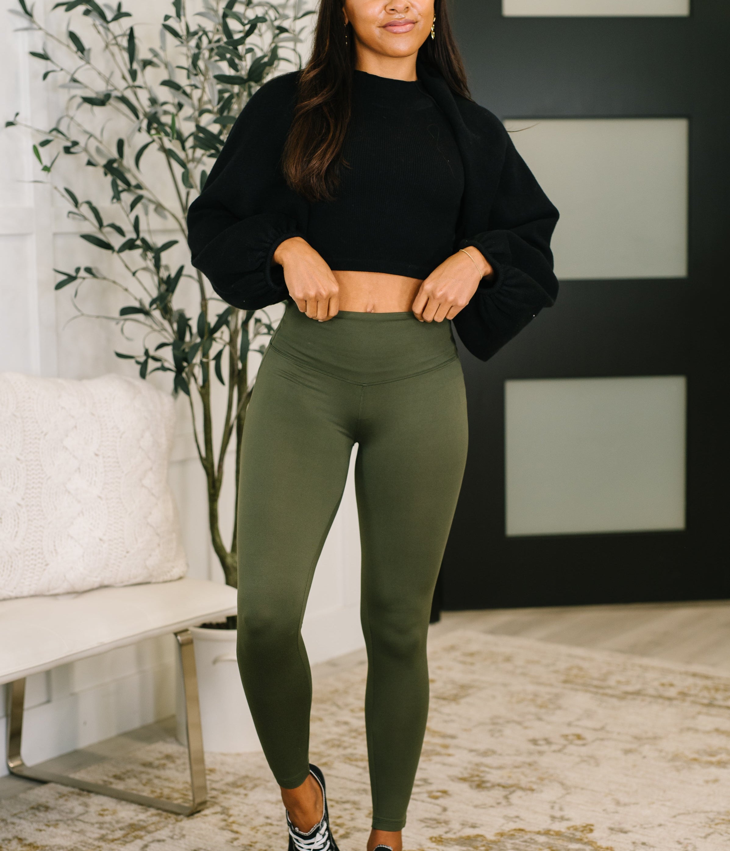 Sunday Splits High Waisted Leggings in Dark Olive Womens Ave Shops- Tilden Co.