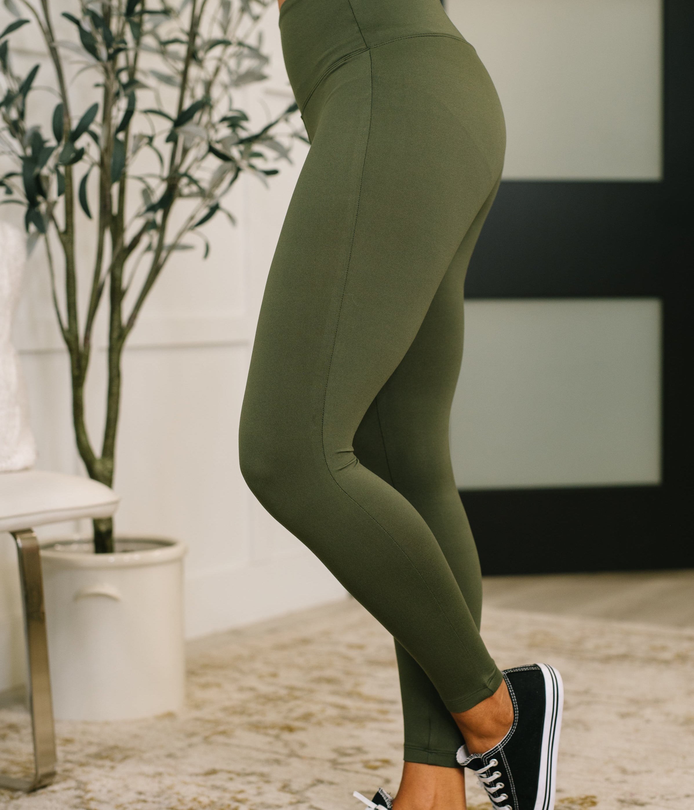 Sunday Splits High Waisted Leggings in Dark Olive Womens Ave Shops- Tilden Co.