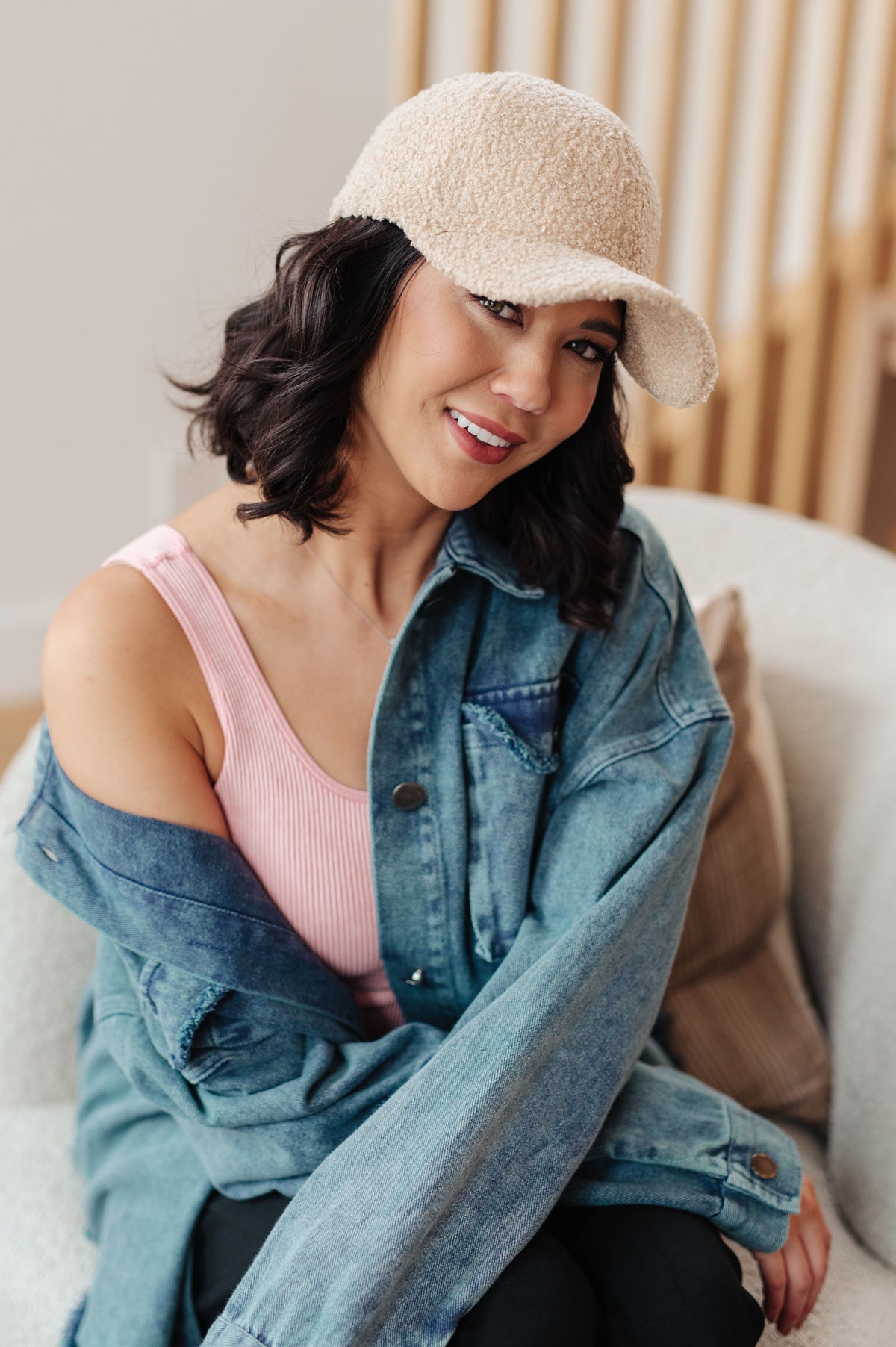 Lyla Sherpa Ball Cap in Khaki Accessories Ave Shops- Tilden Co.
