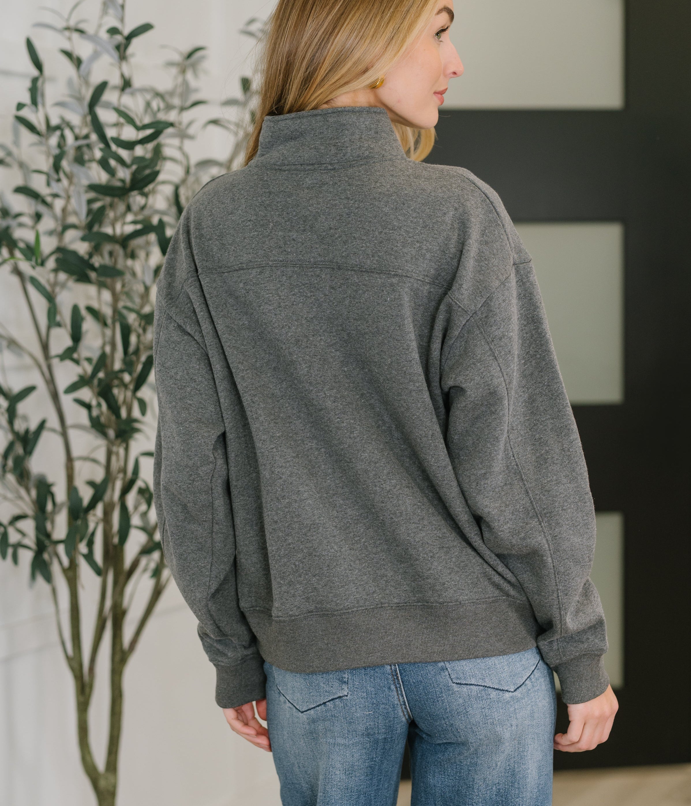 Sweater Weather Half Zip High Neck Pullover in Charcoal Womens Ave Shops- Tilden Co.