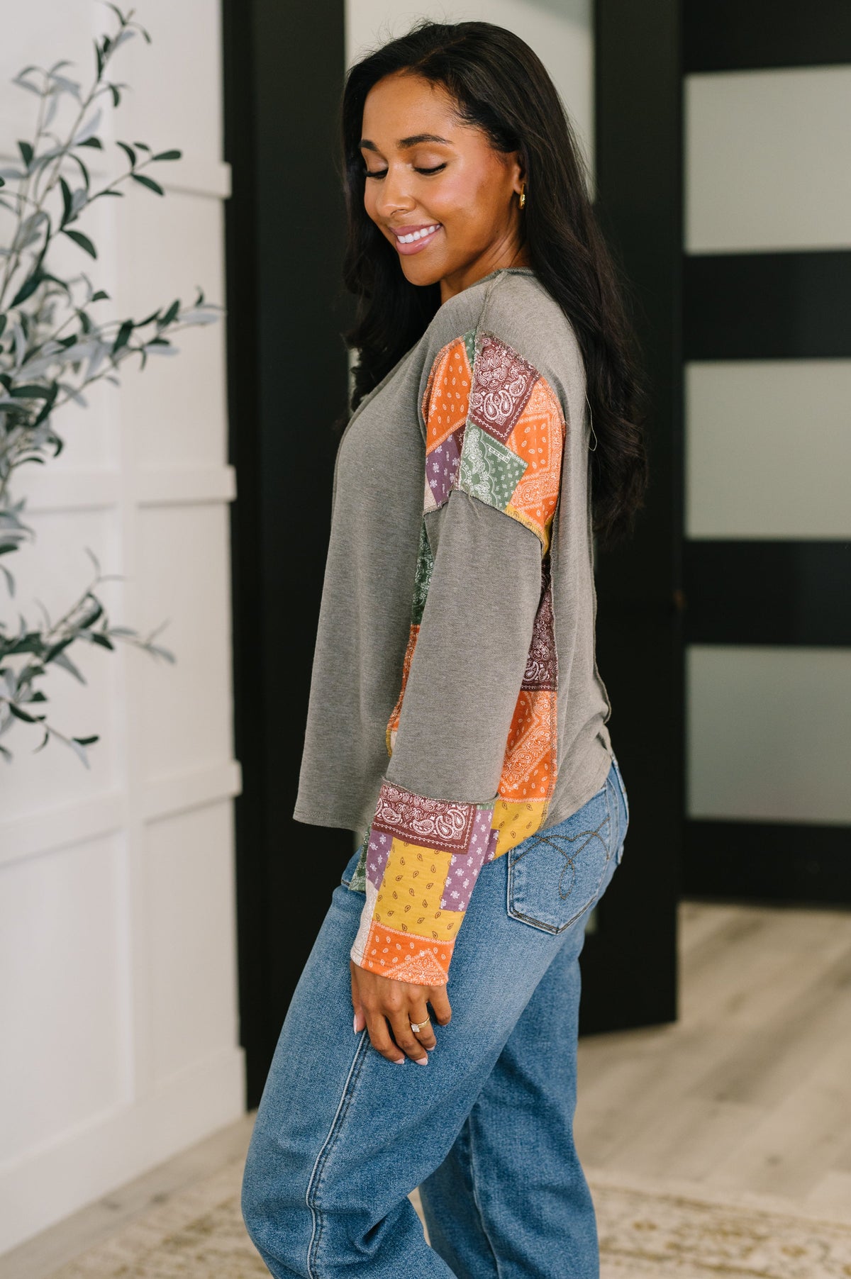 Sweet as Pie Color Block Relaxed Long Sleeve Womens Ave Shops- Tilden Co.