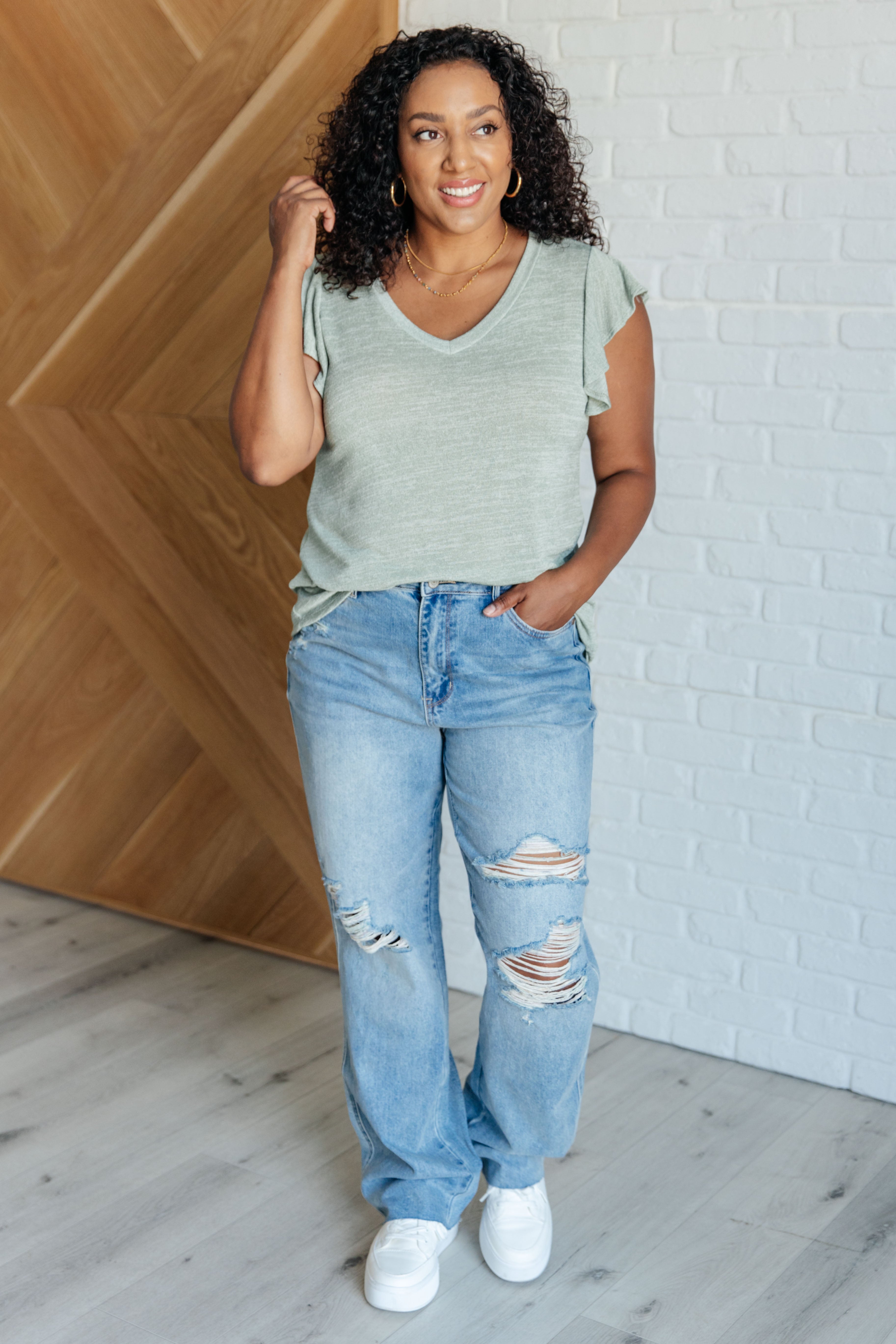 Take It In Flutter Sleeve Top Tops Ave Shops- Tilden Co.