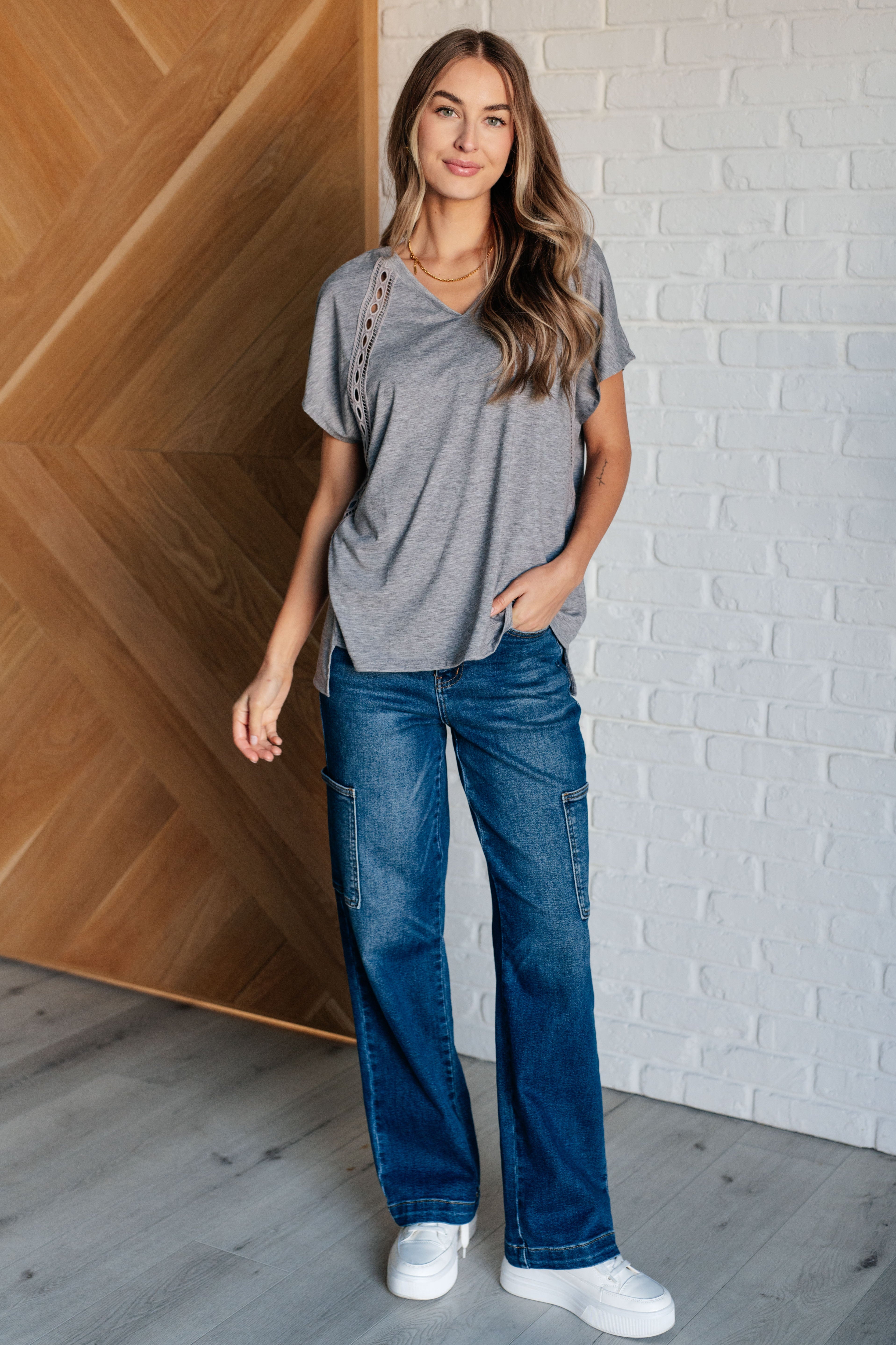 Take it Easy Eyelet Trim Top Tops Ave Shops- Tilden Co.