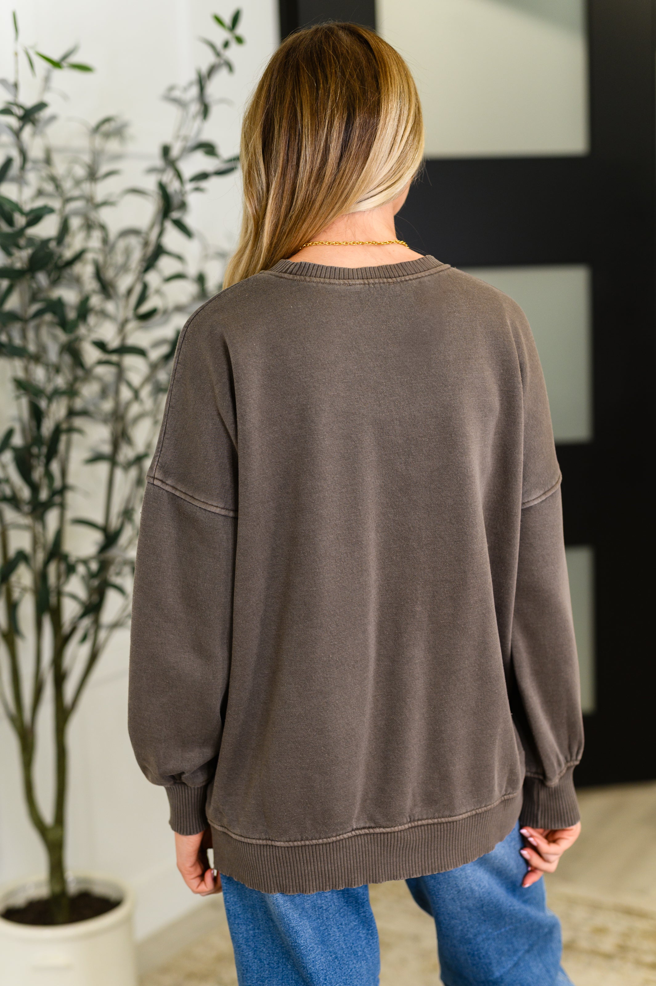 Talk Cozy to Me Stepped Hem Pullover in Brown Womens Ave Shops- Tilden Co.