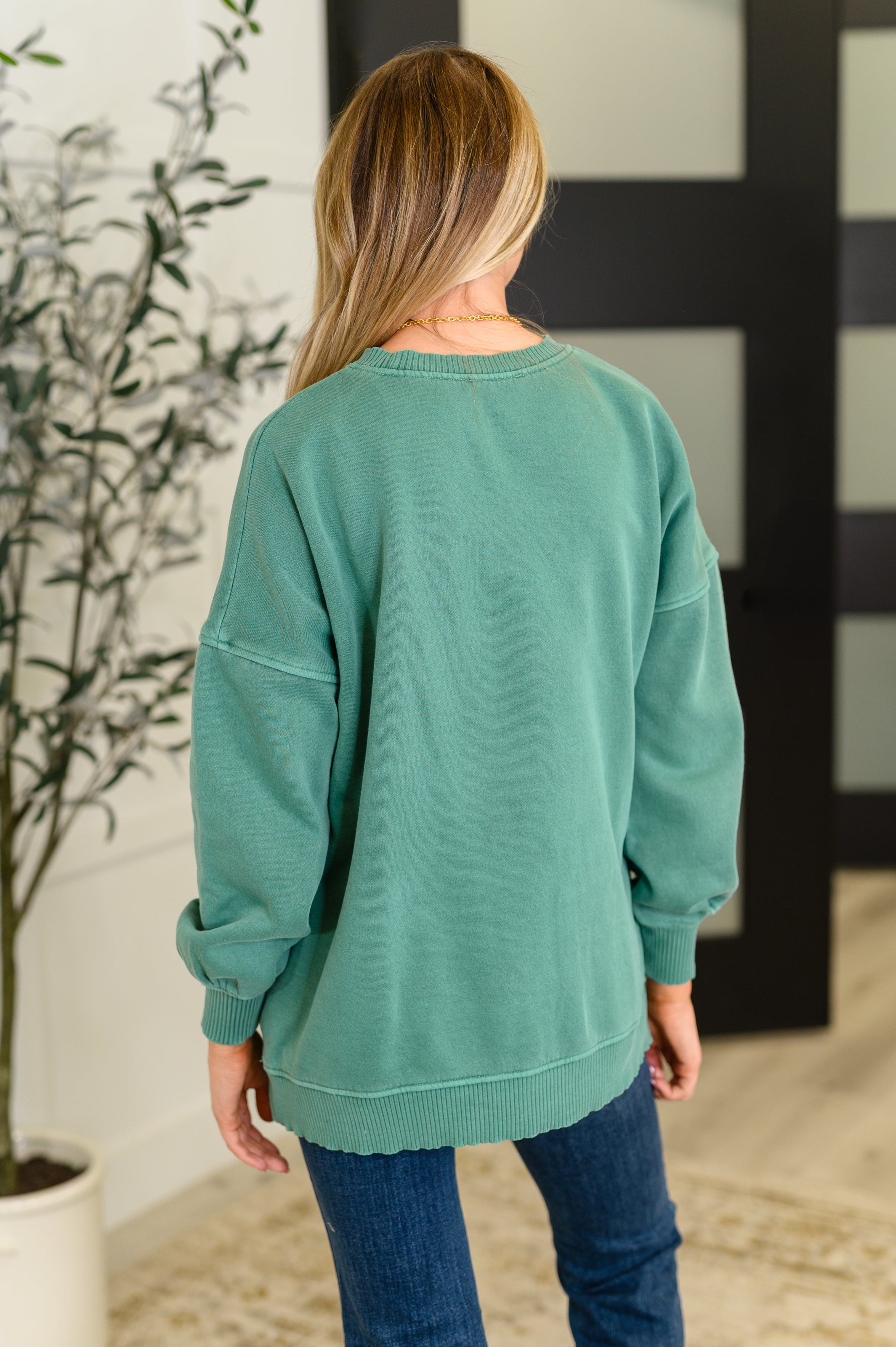 Talk Cozy to Me Stepped Hem Pullover in Dark Green Womens Ave Shops- Tilden Co.