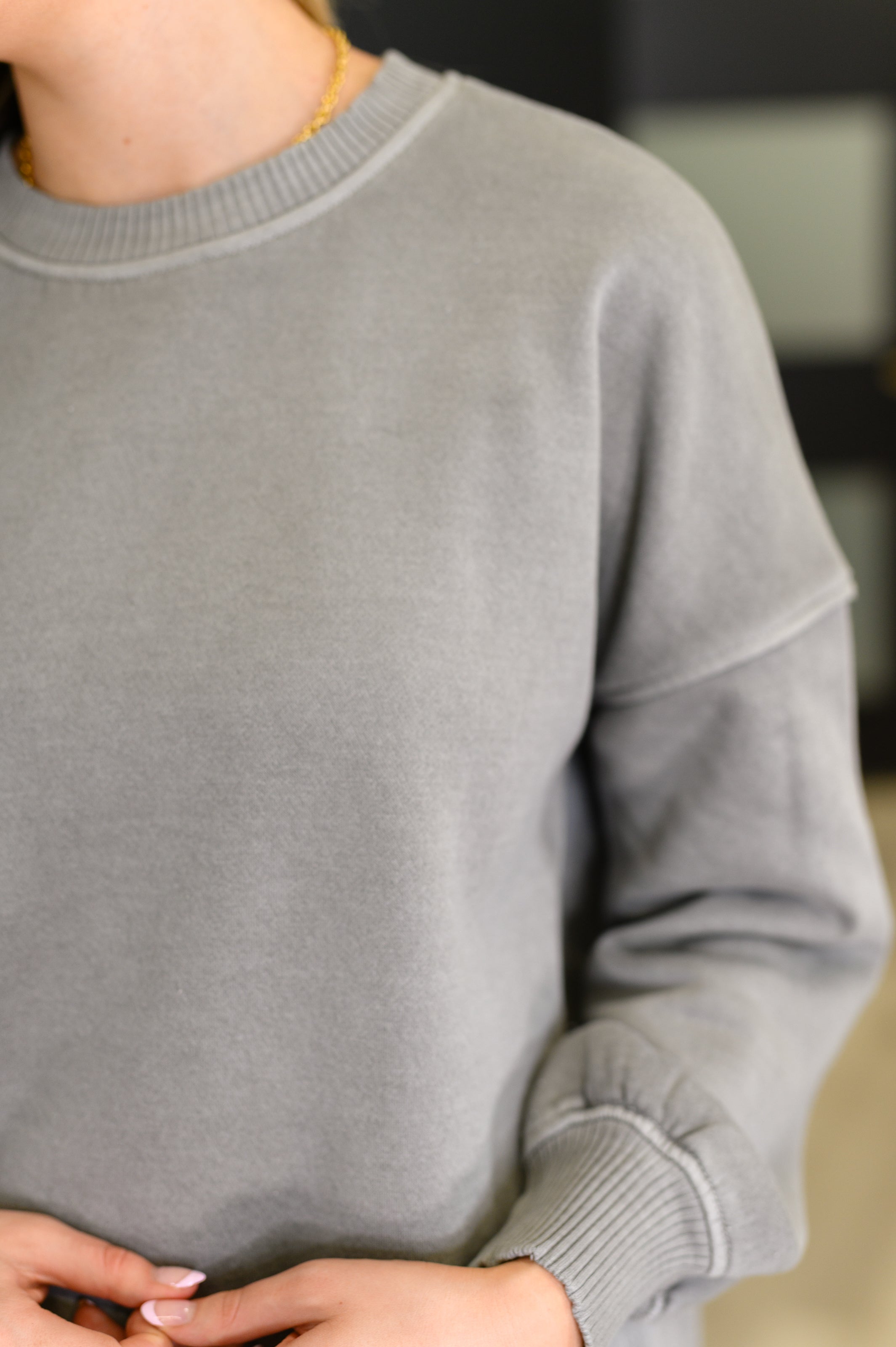 Talk Cozy to Me Stepped Hem Pullover in Sleet Womens Ave Shops- Tilden Co.