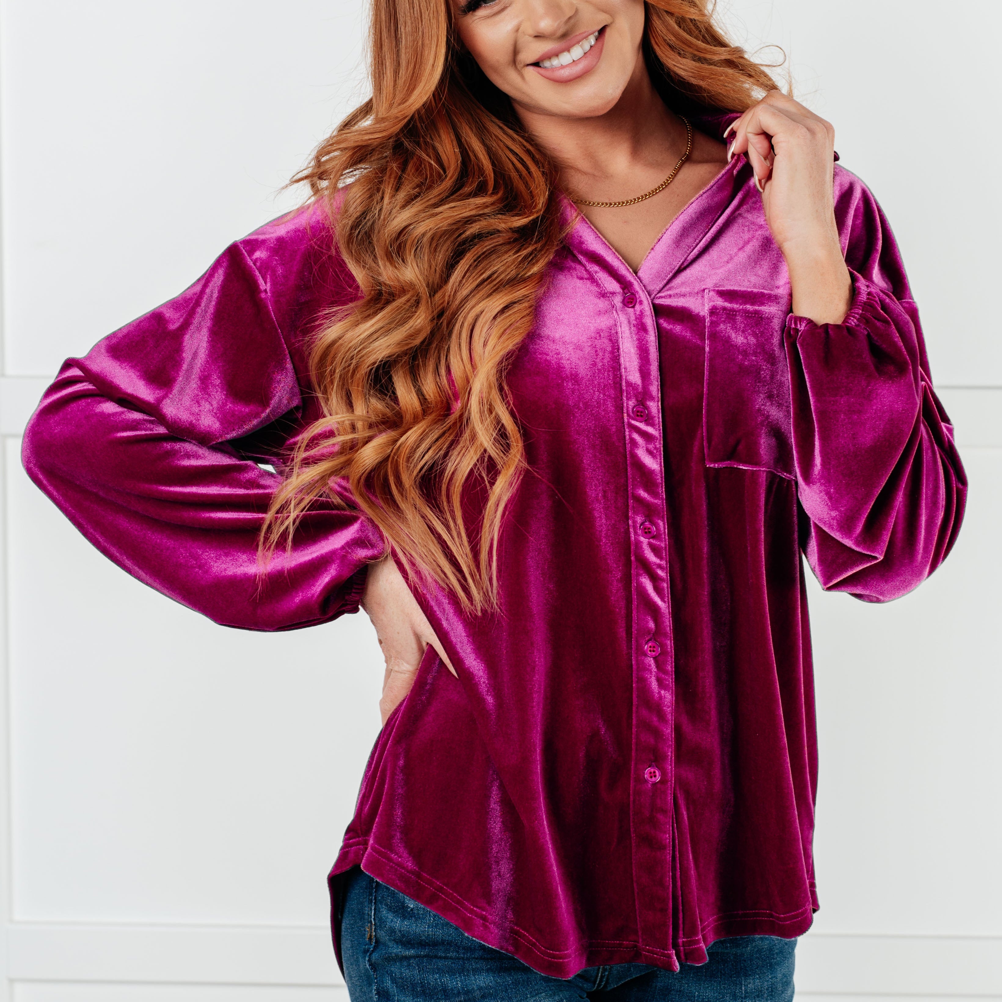The Best Policy Velvet Balloon Sleeve Top Tops Ave Shops- Tilden Co.
