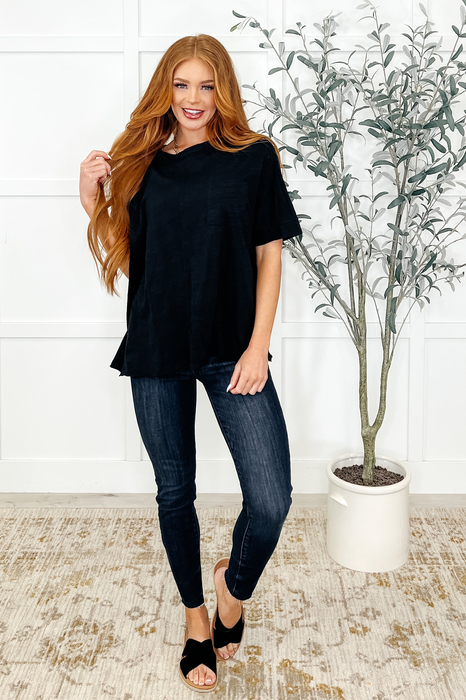 The Layback Relaxed Basic Tee in Black Womens Ave Shops- Tilden Co.