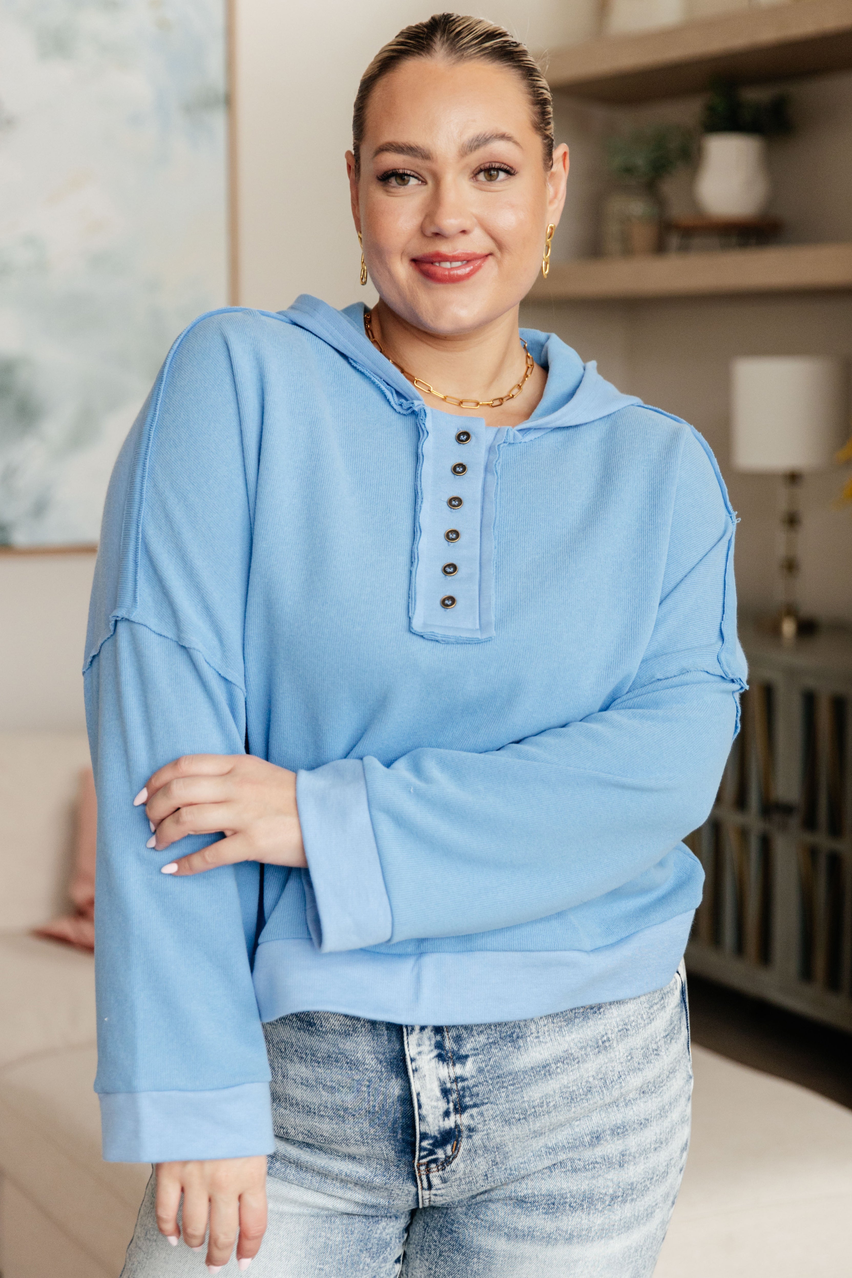 Throwback Heartthrob Hoodie in Sky Tops Ave Shops- Tilden Co.