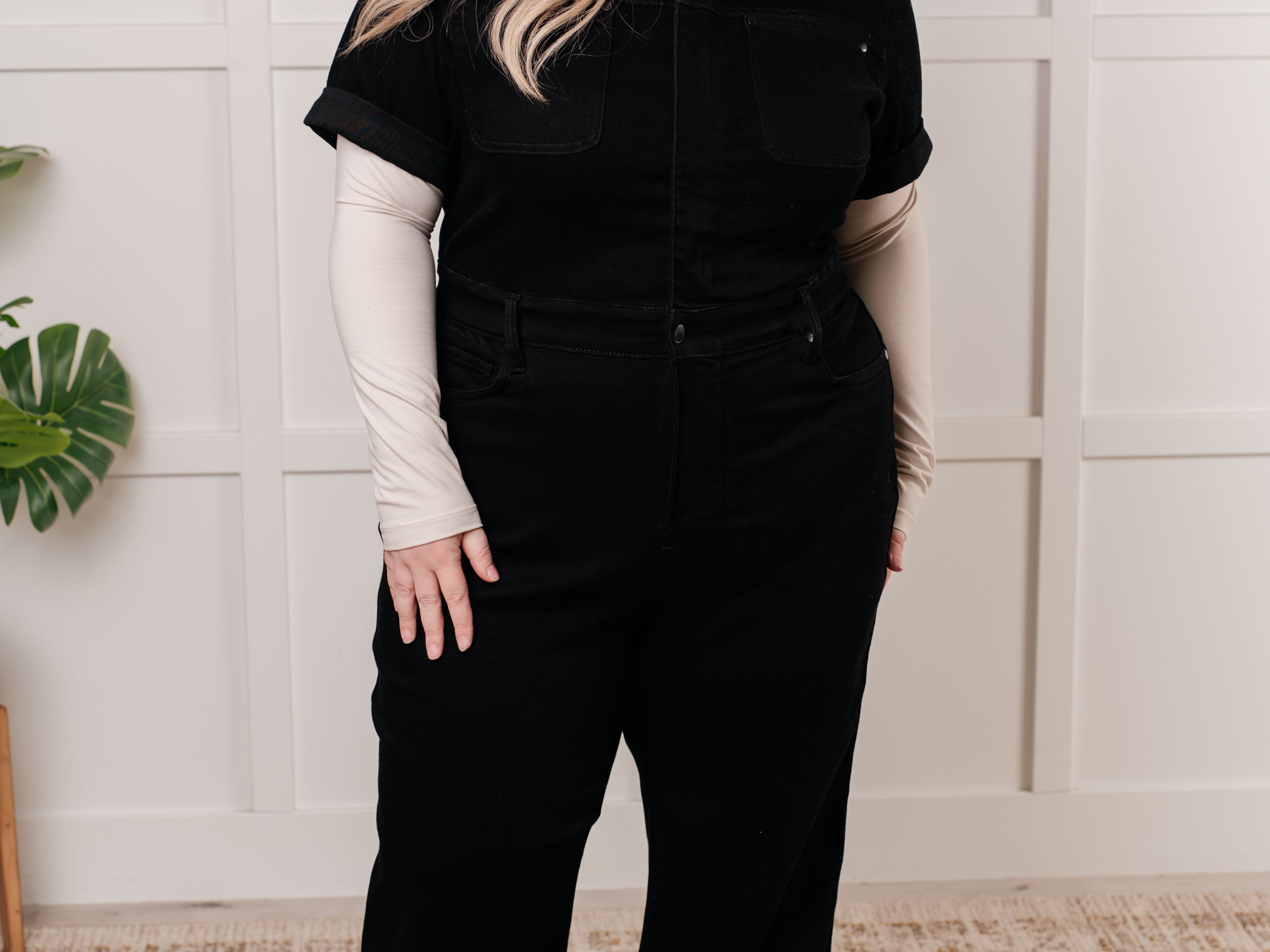 Tilda Short Sleeve Control Top Denim Jumpsuit Womens Ave Shops- Tilden Co.