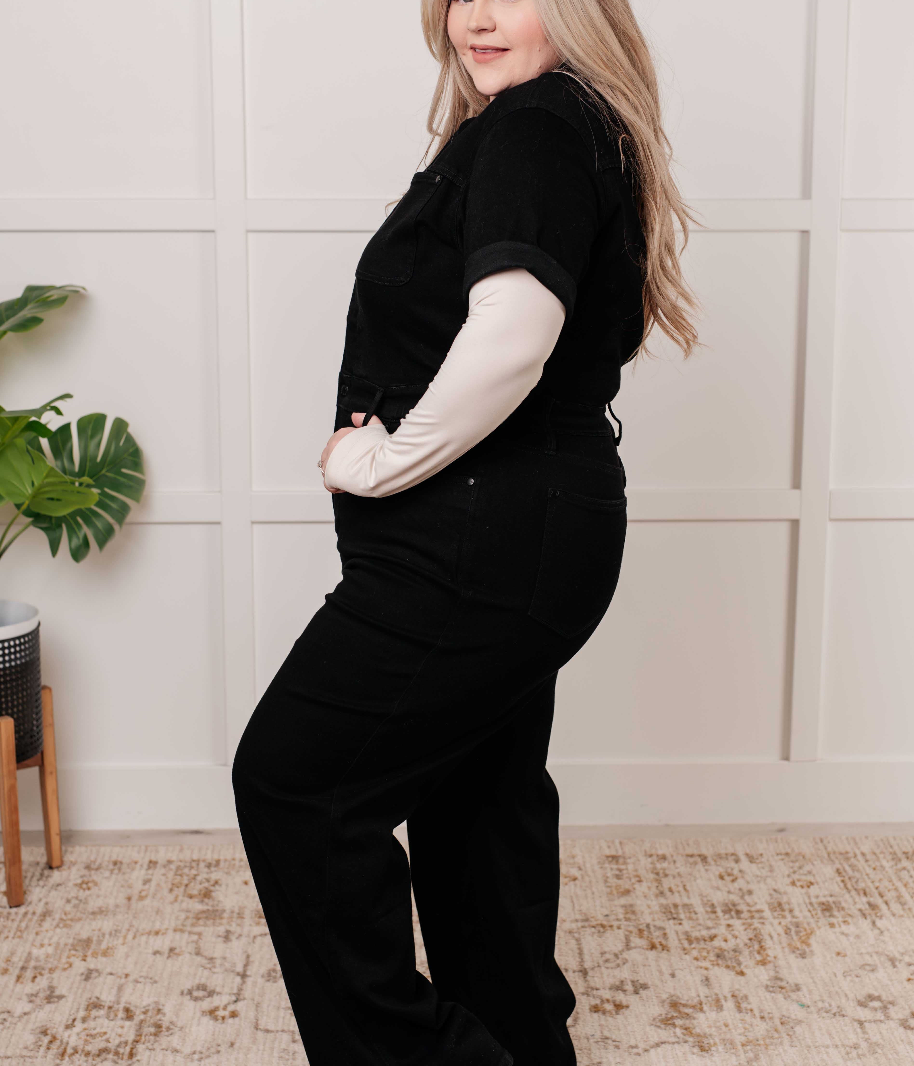 Tilda Short Sleeve Control Top Denim Jumpsuit Womens Ave Shops- Tilden Co.