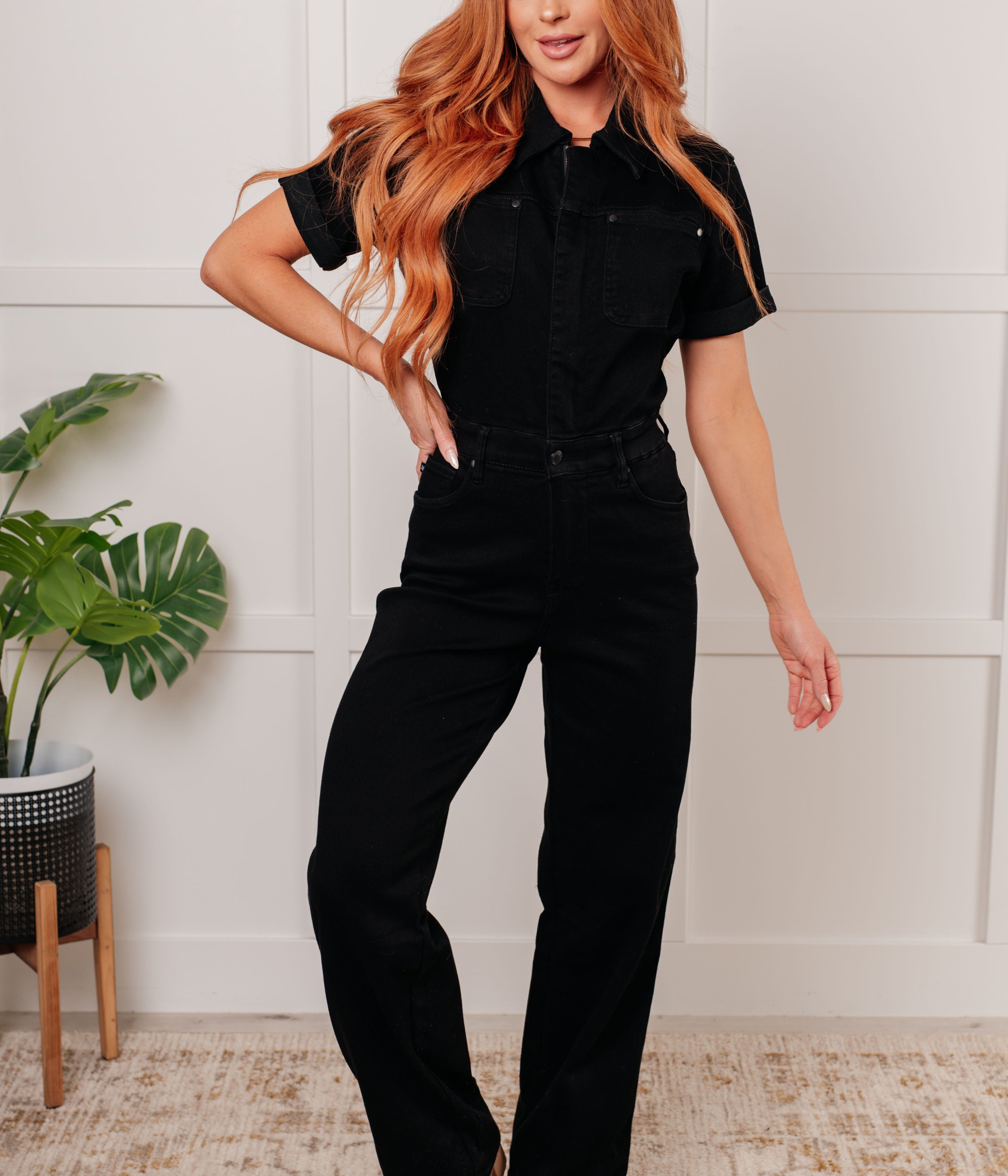 Tilda Short Sleeve Control Top Denim Jumpsuit Womens Ave Shops- Tilden Co.