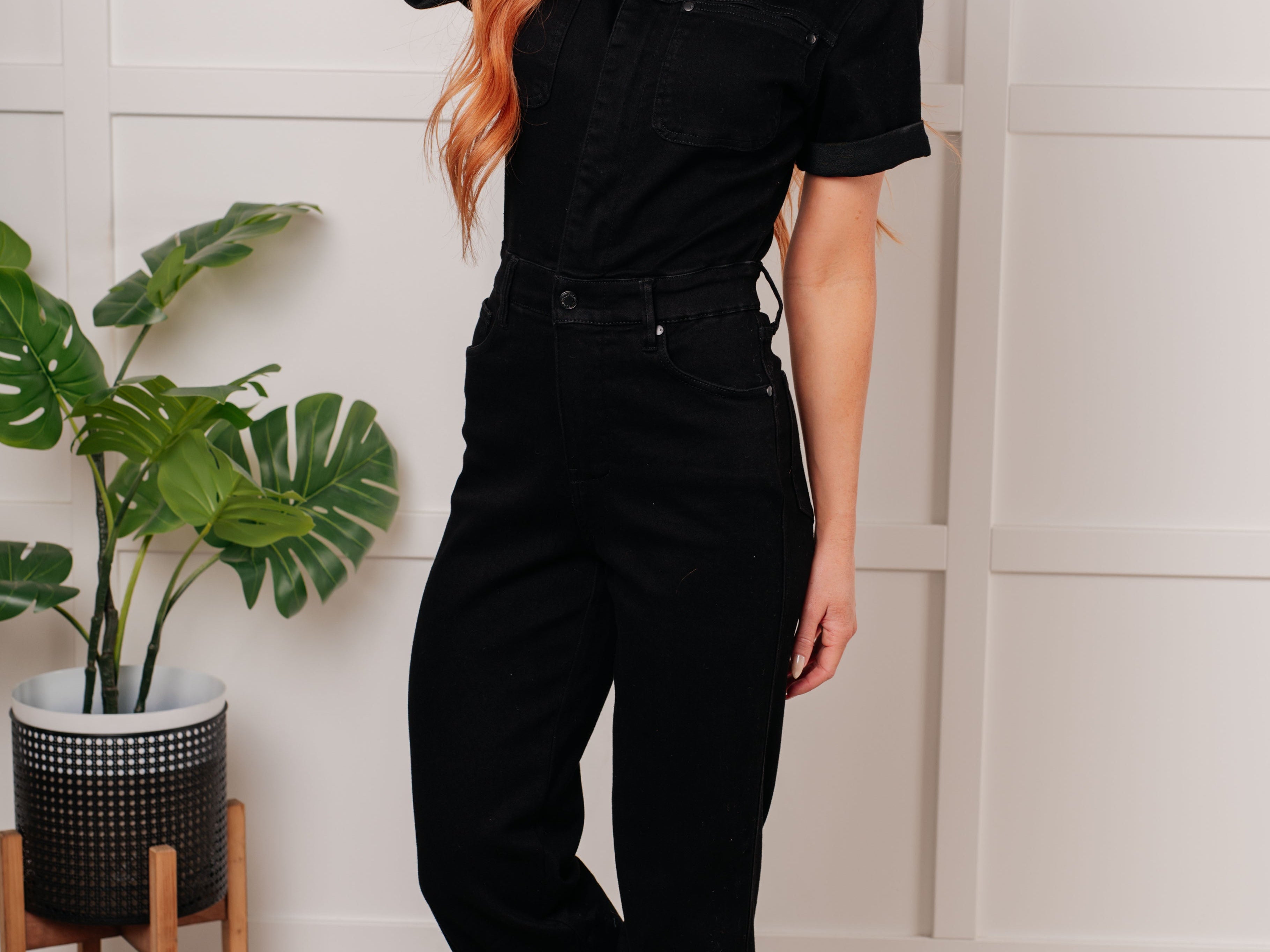 Tilda Short Sleeve Control Top Denim Jumpsuit Womens Ave Shops- Tilden Co.