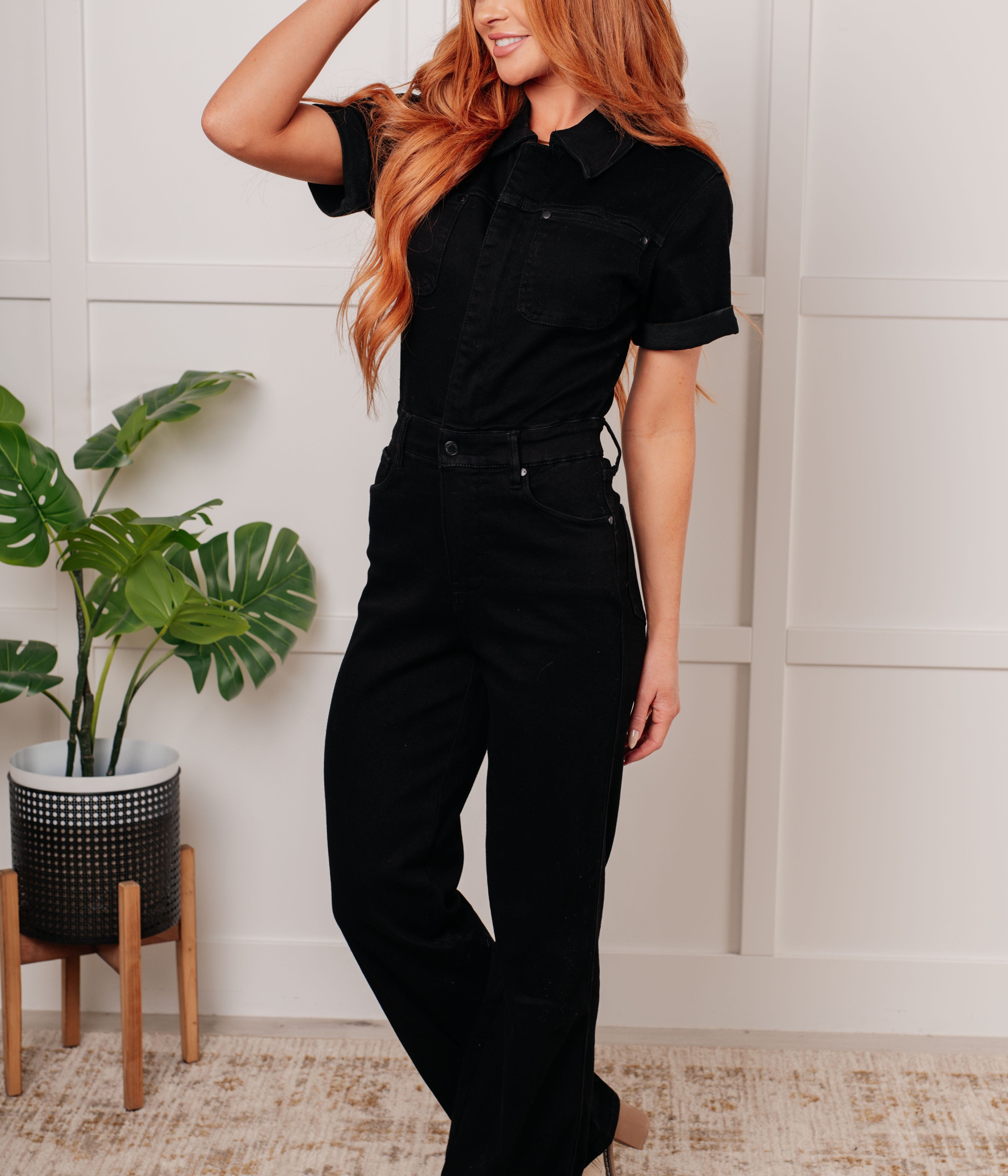 Tilda Short Sleeve Control Top Denim Jumpsuit Womens Ave Shops- Tilden Co.