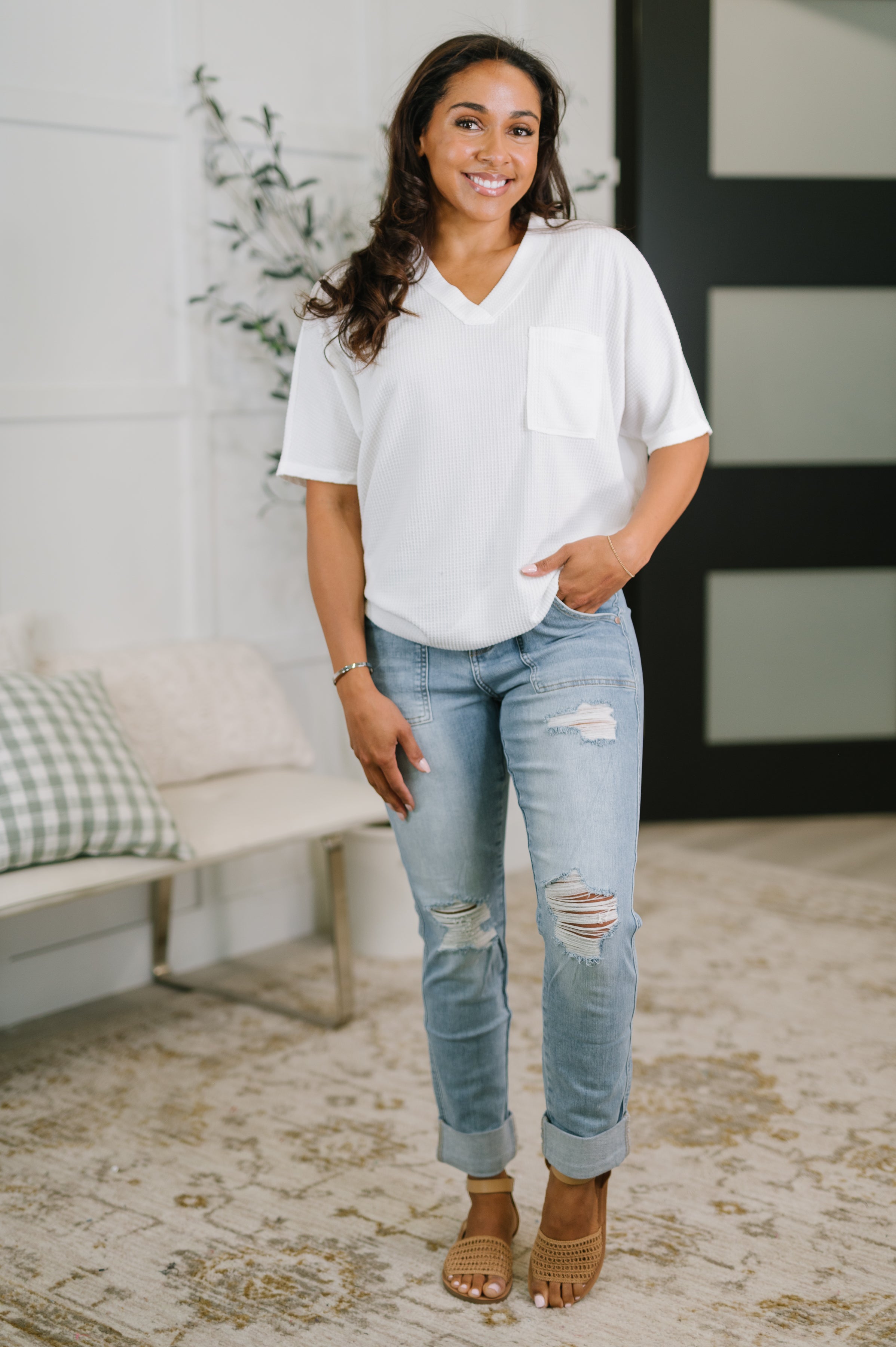 Together We're Unlimited Basic V-Neck Tee in Ivory Womens Ave Shops- Tilden Co.
