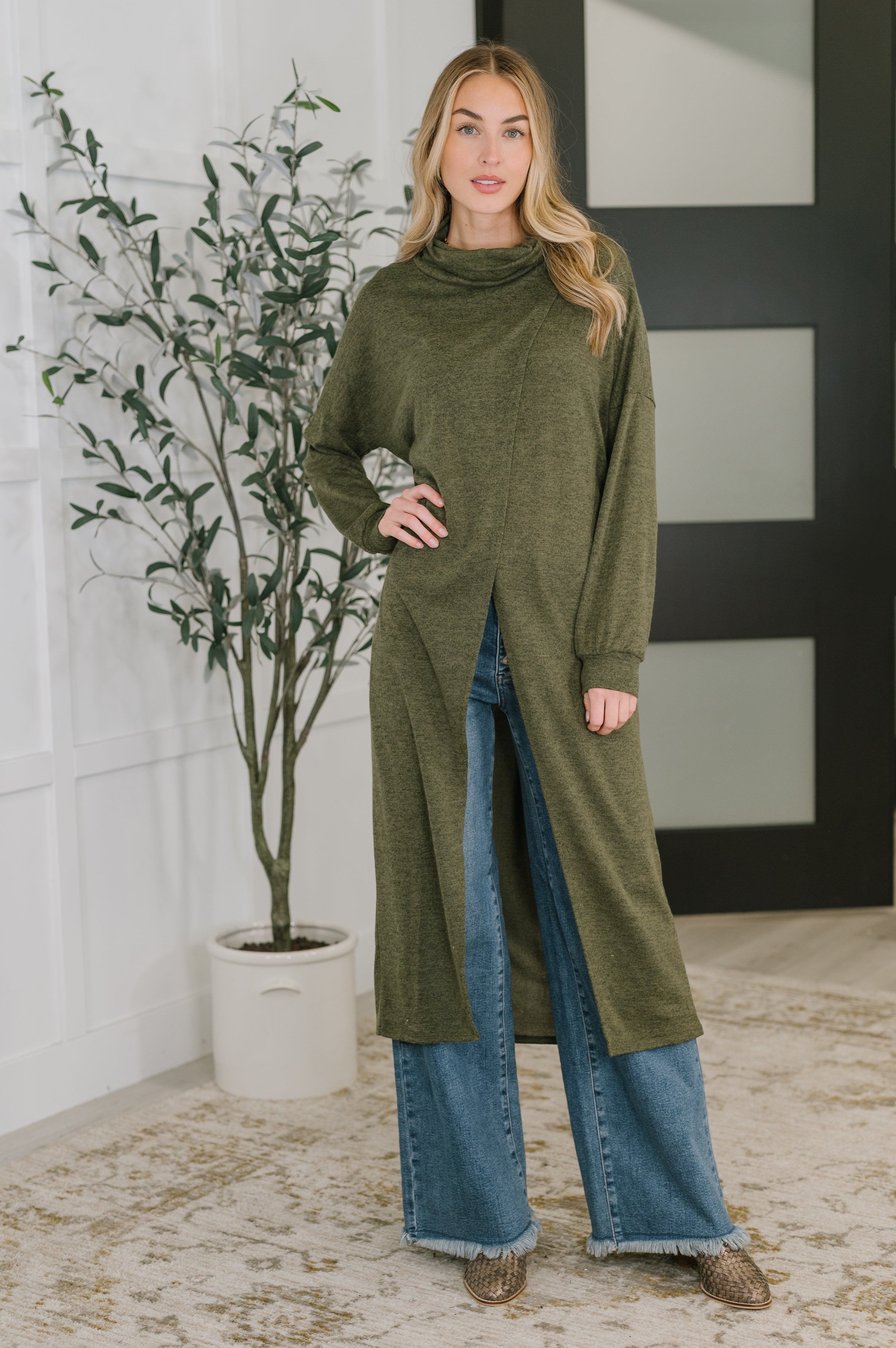 Travel City Scape Turtle Neck Tunic in Olive Womens Ave Shops- Tilden Co.