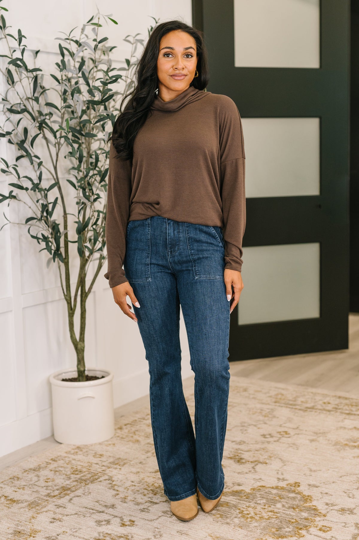 Travel Destination Cowl Neck Pullover in Chocolate Womens Ave Shops- Tilden Co.