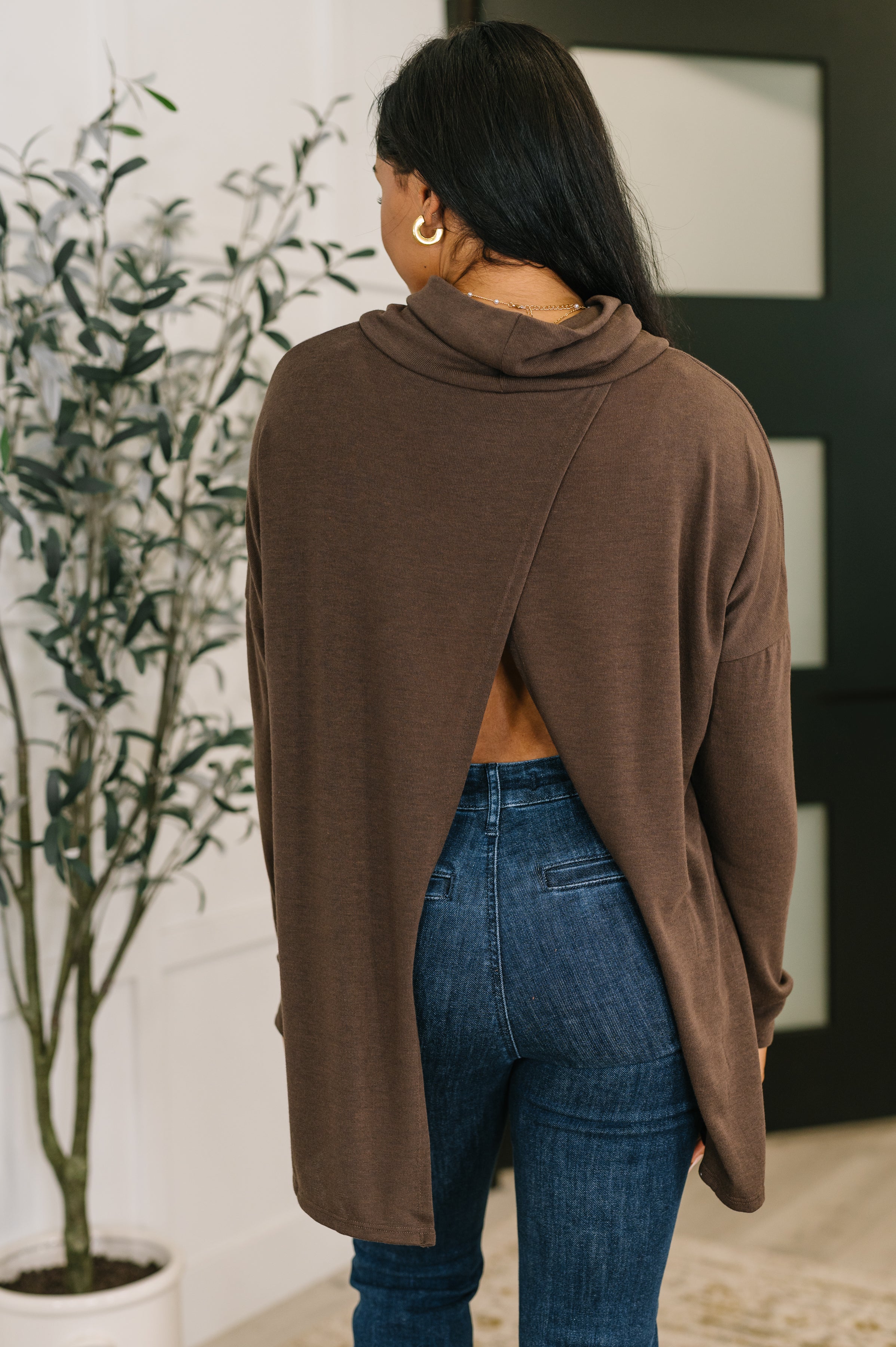 Travel Destination Cowl Neck Pullover in Chocolate Womens Ave Shops- Tilden Co.