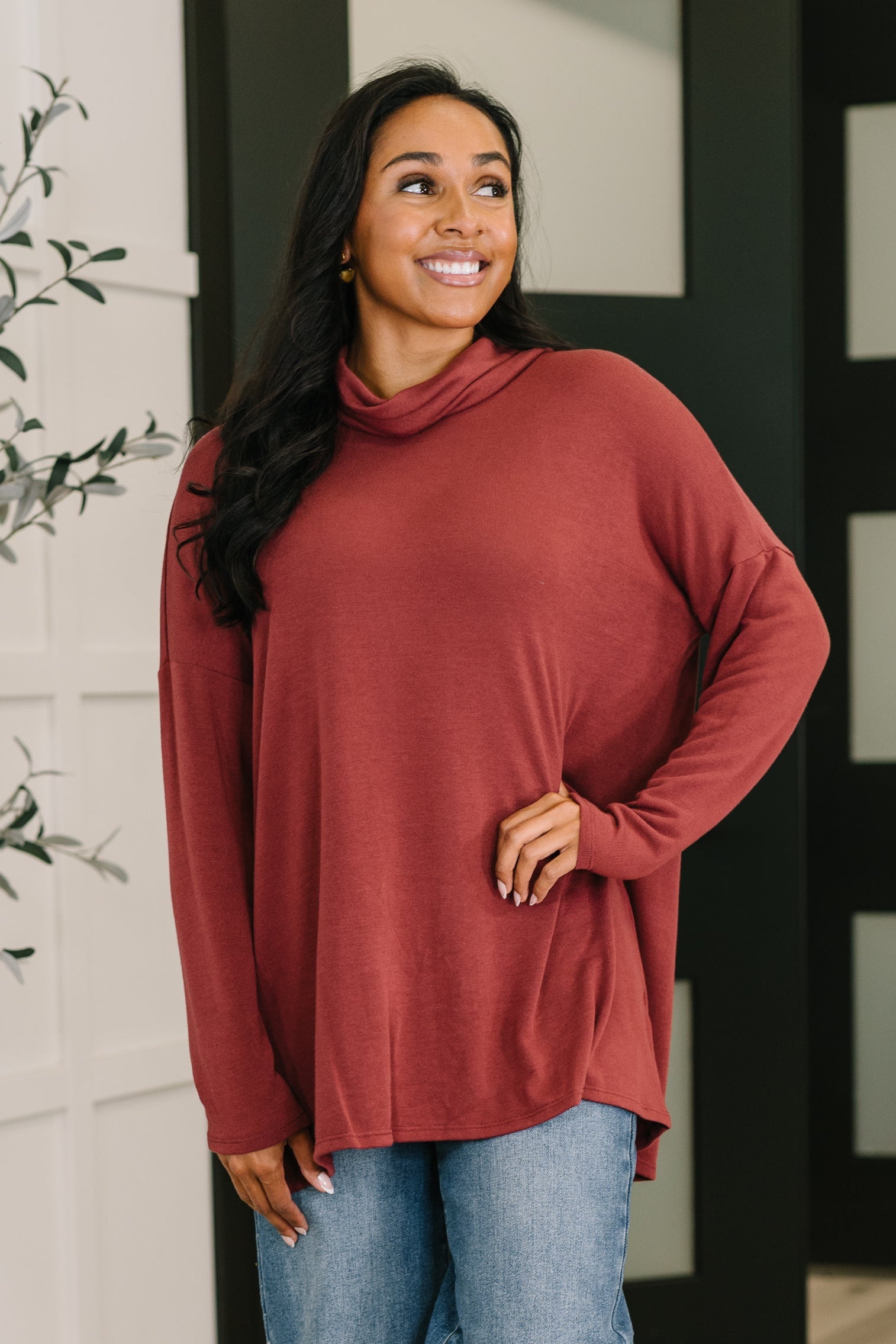 Travel Destination Cowl Neck Pullover in Wine Womens Ave Shops- Tilden Co.
