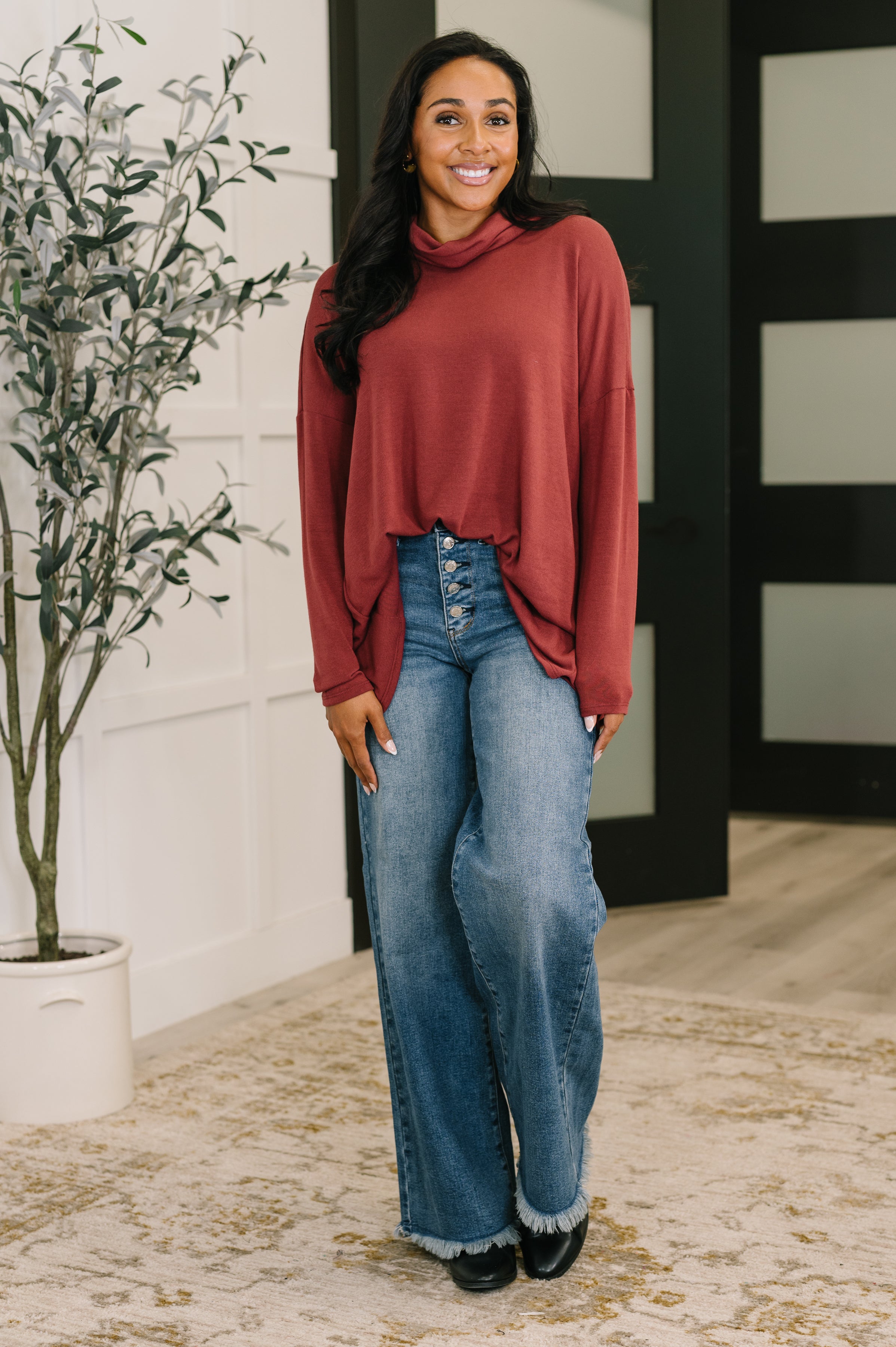 Travel Destination Cowl Neck Pullover in Wine Womens Ave Shops- Tilden Co.