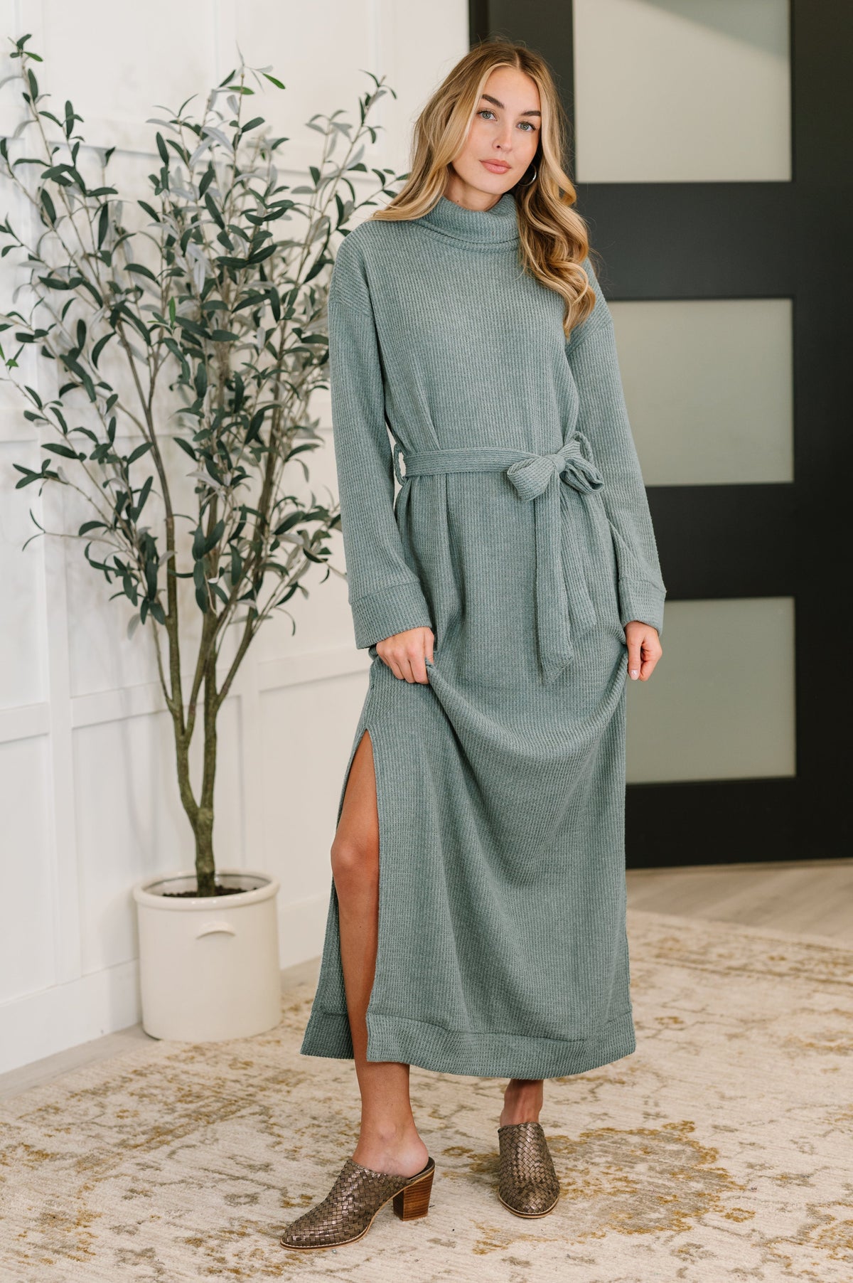 Travel Plush Knit Dress in Soft Teal Womens Ave Shops- Tilden Co.