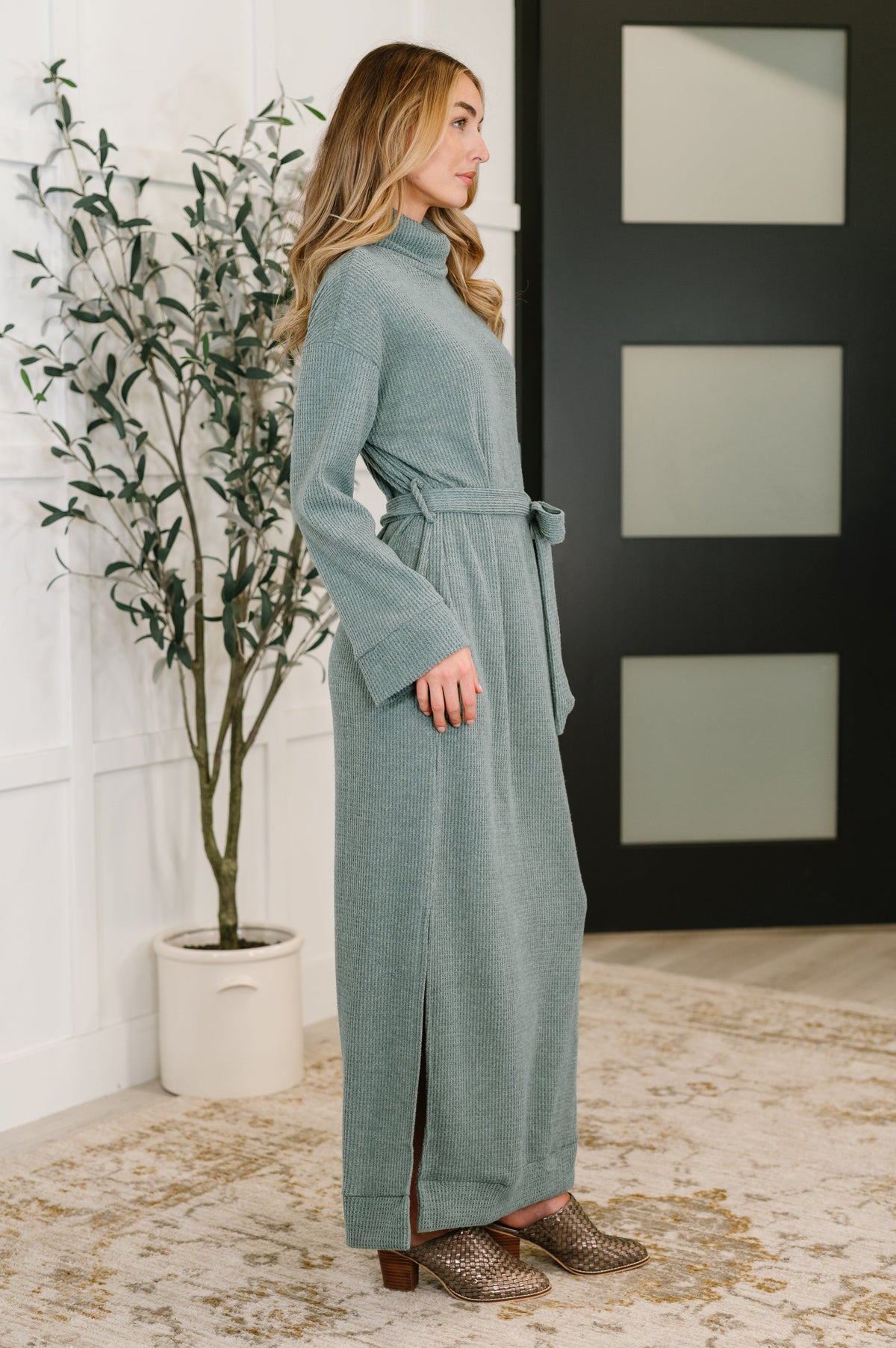 Travel Plush Knit Dress in Soft Teal Womens Ave Shops- Tilden Co.