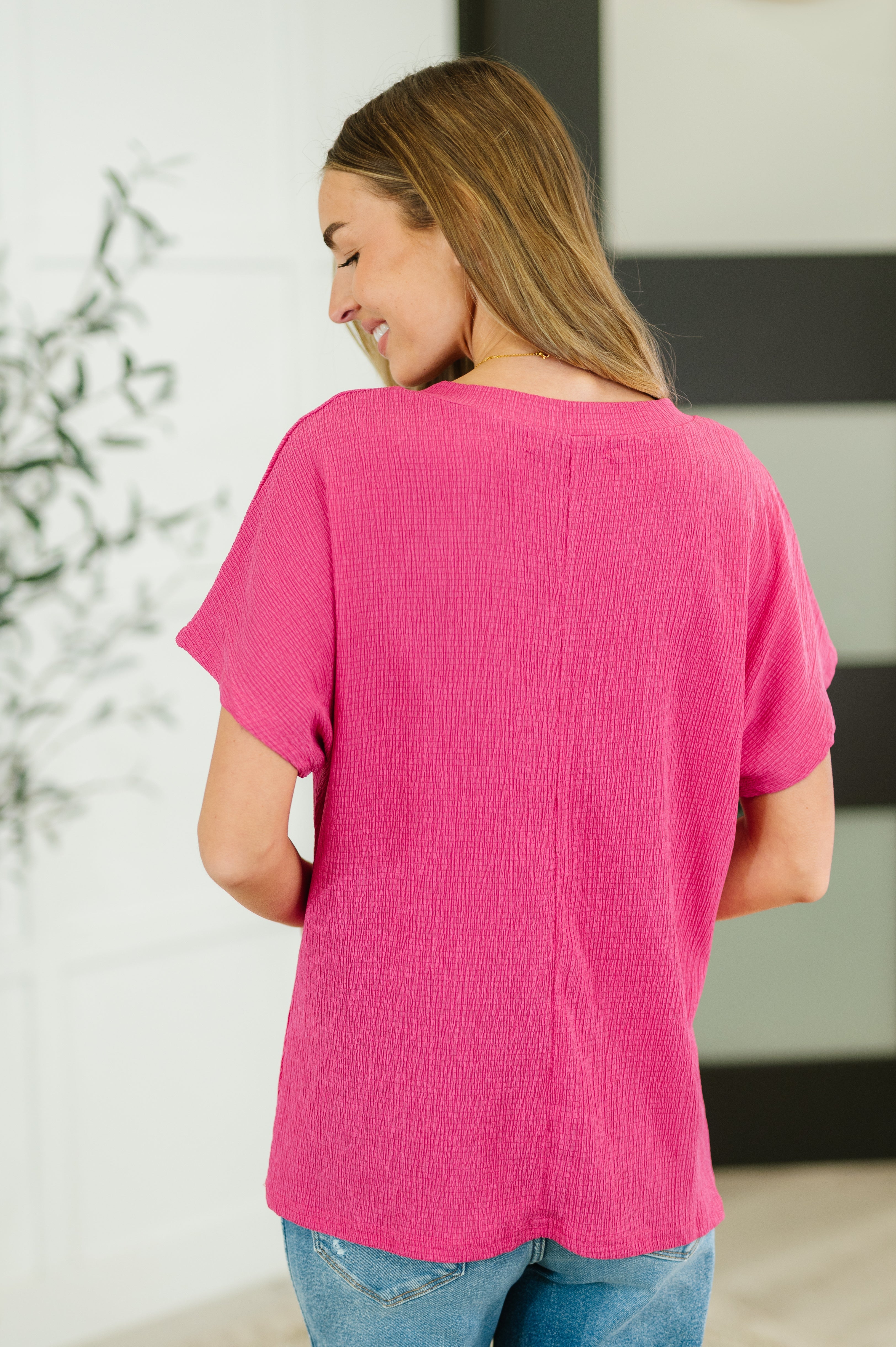 Trial and Error Textured V-Neck Blouse in Magenta Tops Ave Shops- Tilden Co.
