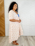 Tropical Print Gauze Kimono with Elastic Waist Tie in Milk Tea Womens Ave Shops- Tilden Co.