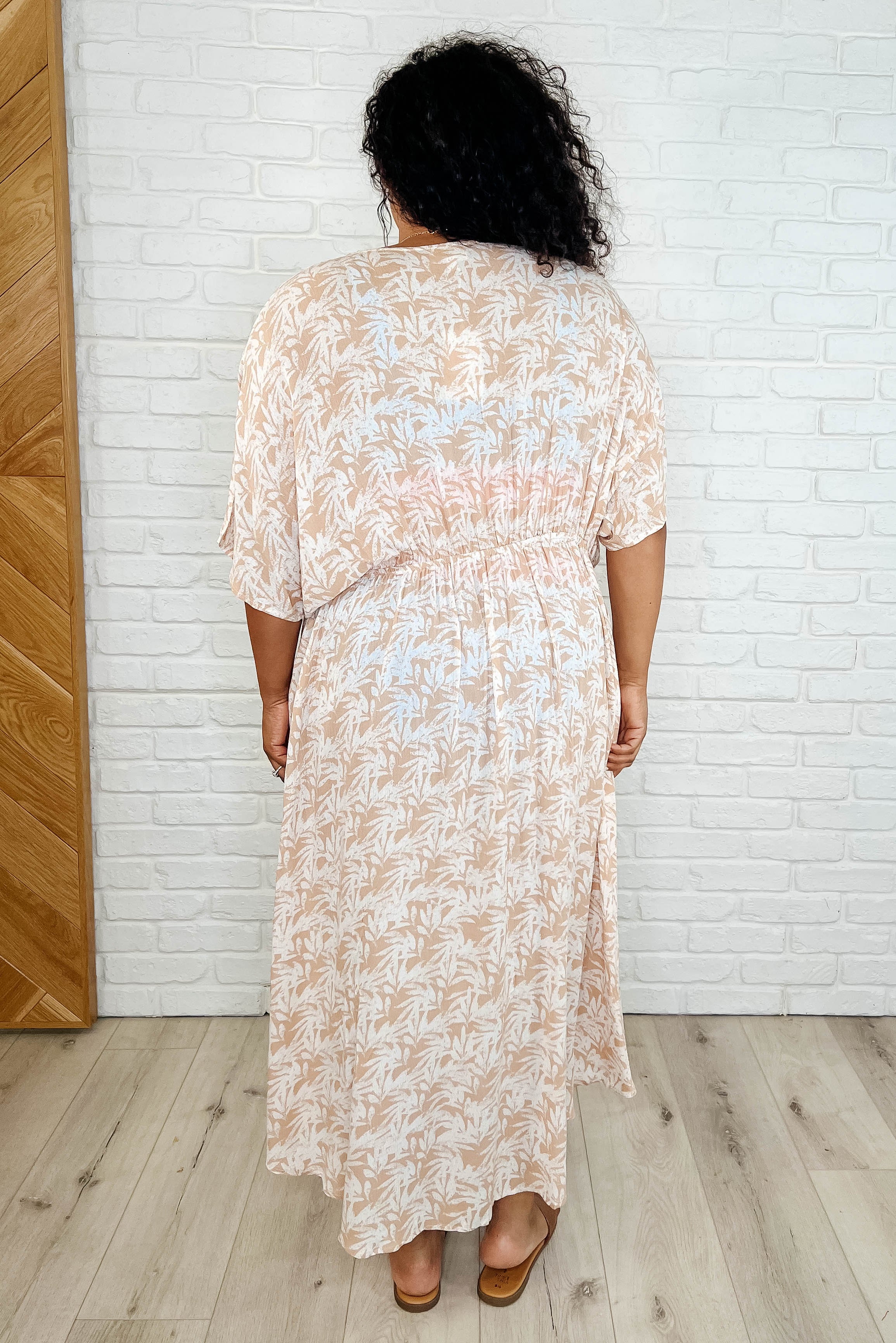 Tropical Print Gauze Kimono with Elastic Waist Tie in Milk Tea Womens Ave Shops- Tilden Co.
