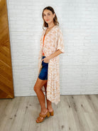Tropical Print Gauze Kimono with Elastic Waist Tie in Milk Tea Womens Ave Shops- Tilden Co.